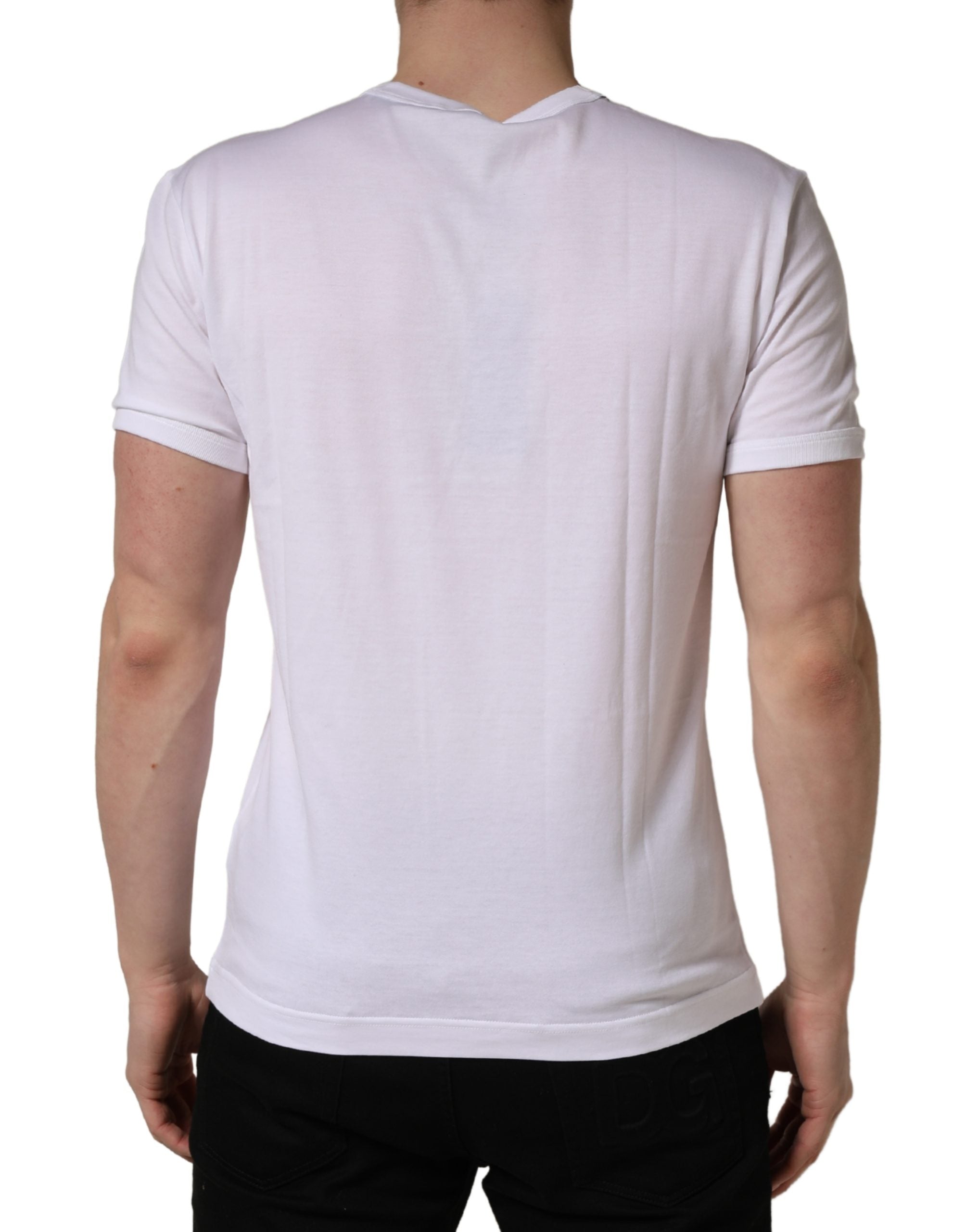 Dolce & Gabbana Weißes T-Shirt mit Palmenstickerei für Herren mit Rundhalsausschnitt