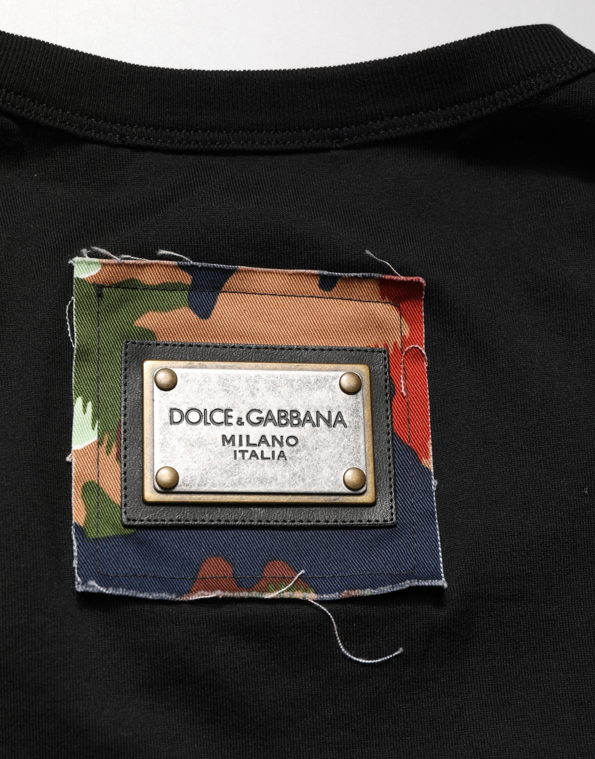 Dolce & Gabbana Schwarzes „Italians Do It Better Camo Pocket“ Herren T-Shirt