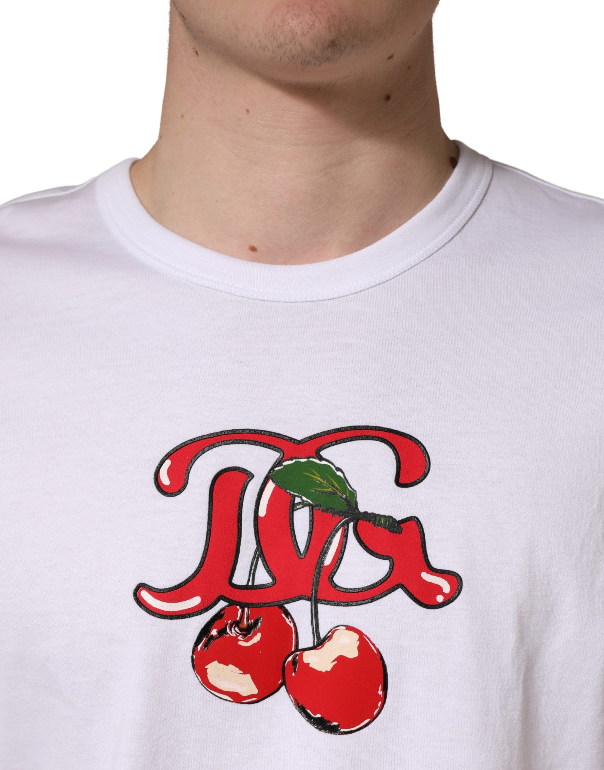 Dolce & Gabbana Weißes DG Cherries Baumwoll-Rundhals-T-Shirt