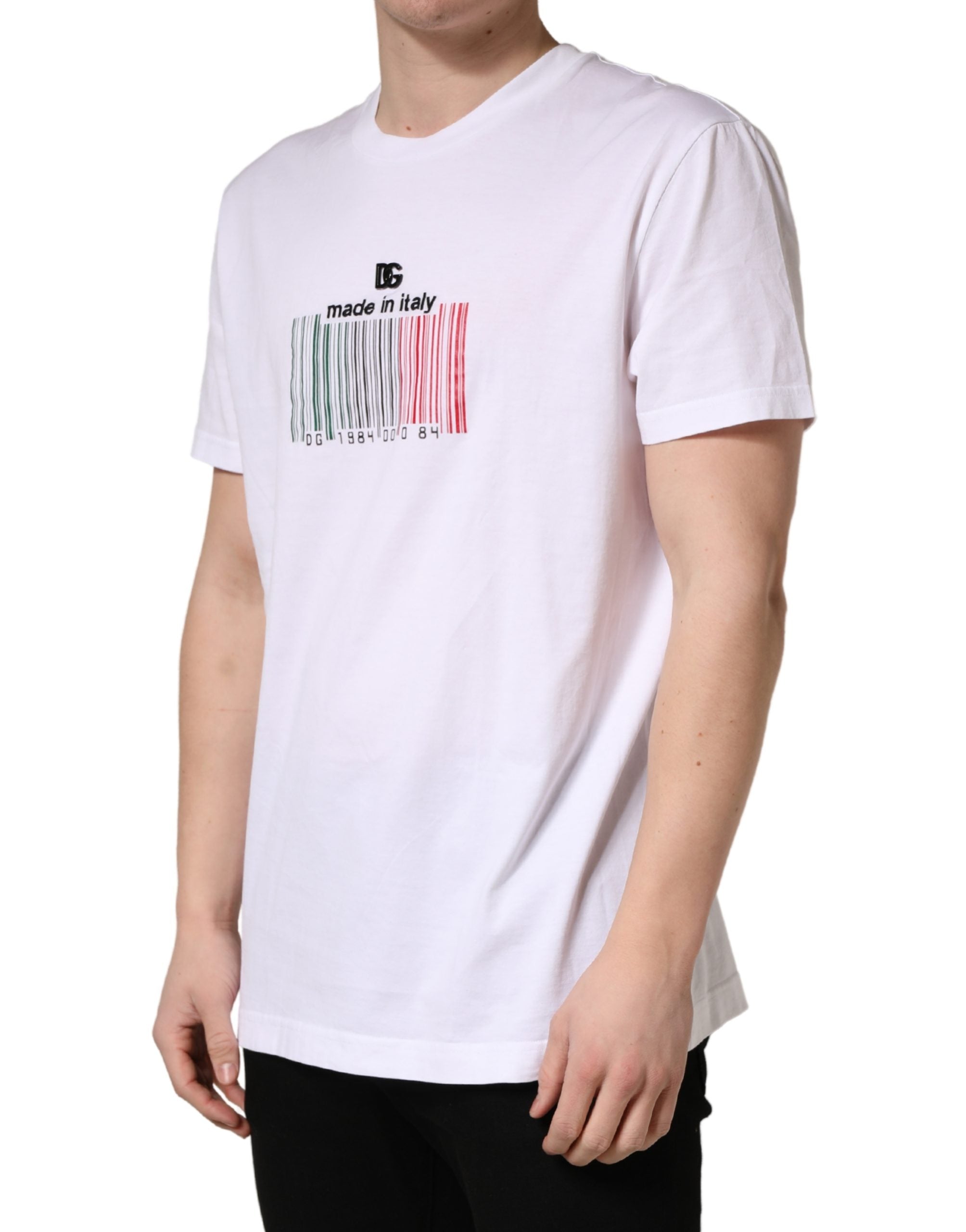 Dolce & Gabbana Weißes Barcode Baumwoll-T-Shirt mit Rundhalsausschnitt für Herren