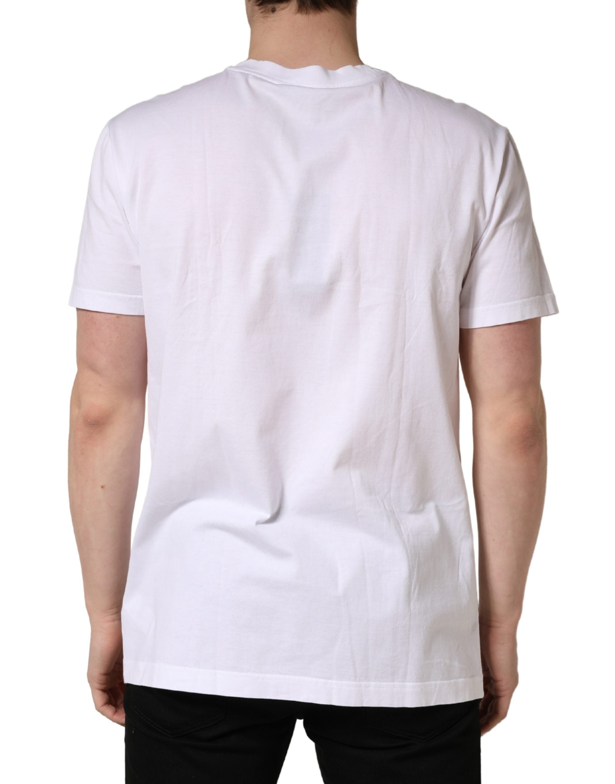 Dolce & Gabbana Weißes Barcode Baumwoll-T-Shirt mit Rundhalsausschnitt für Herren