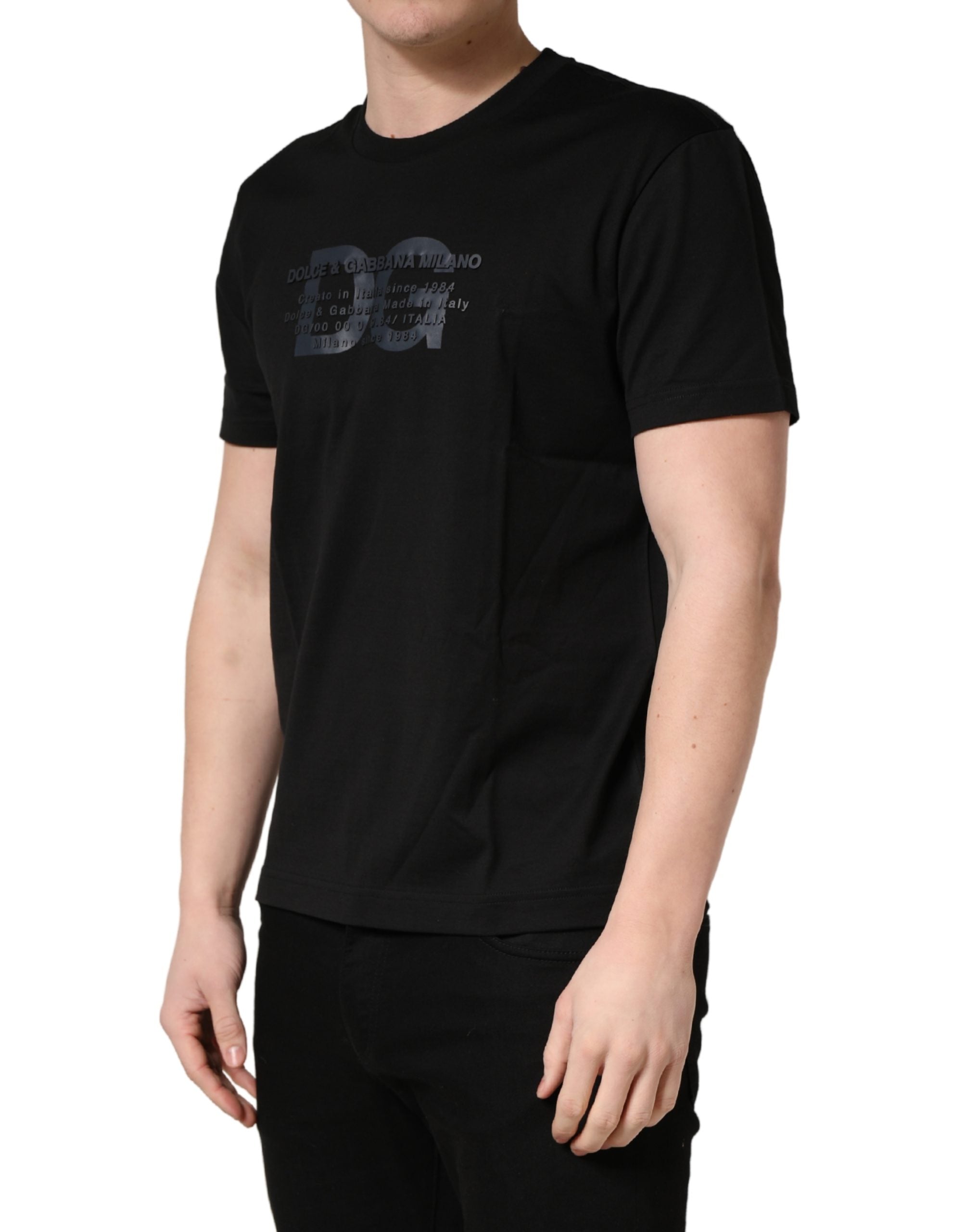 Dolce & Gabbana Schwarzes Baumwoll-T-Shirt mit Rundhalsausschnitt und DG-Logo-Print