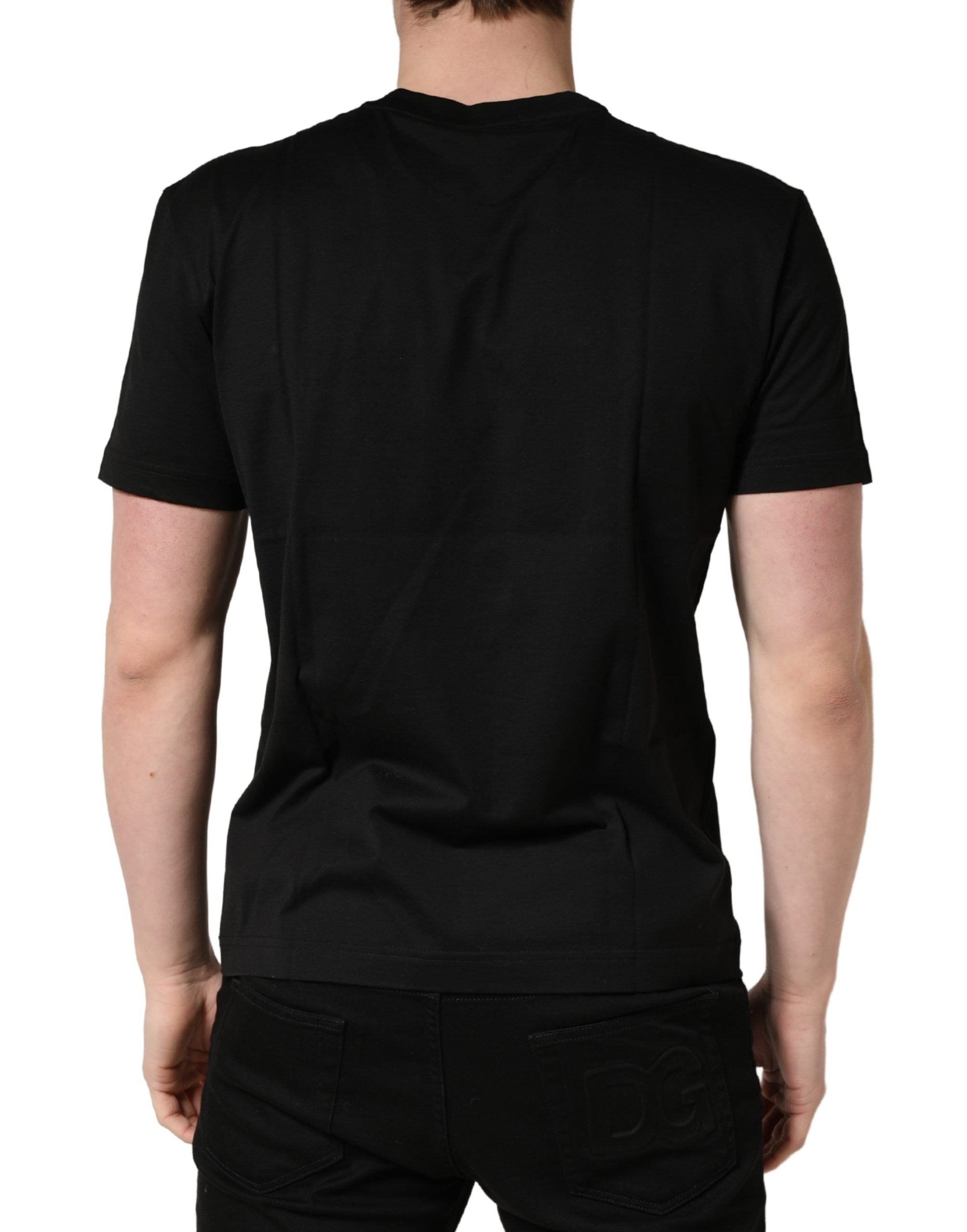 Dolce & Gabbana Schwarzes Baumwoll-T-Shirt mit Rundhalsausschnitt und DG-Logo-Print