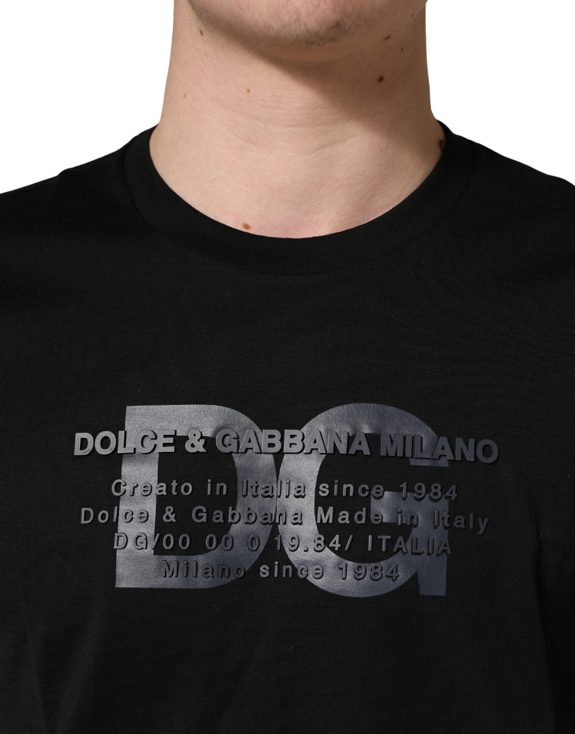 Dolce & Gabbana Schwarzes Baumwoll-T-Shirt mit Rundhalsausschnitt und DG-Logo-Print