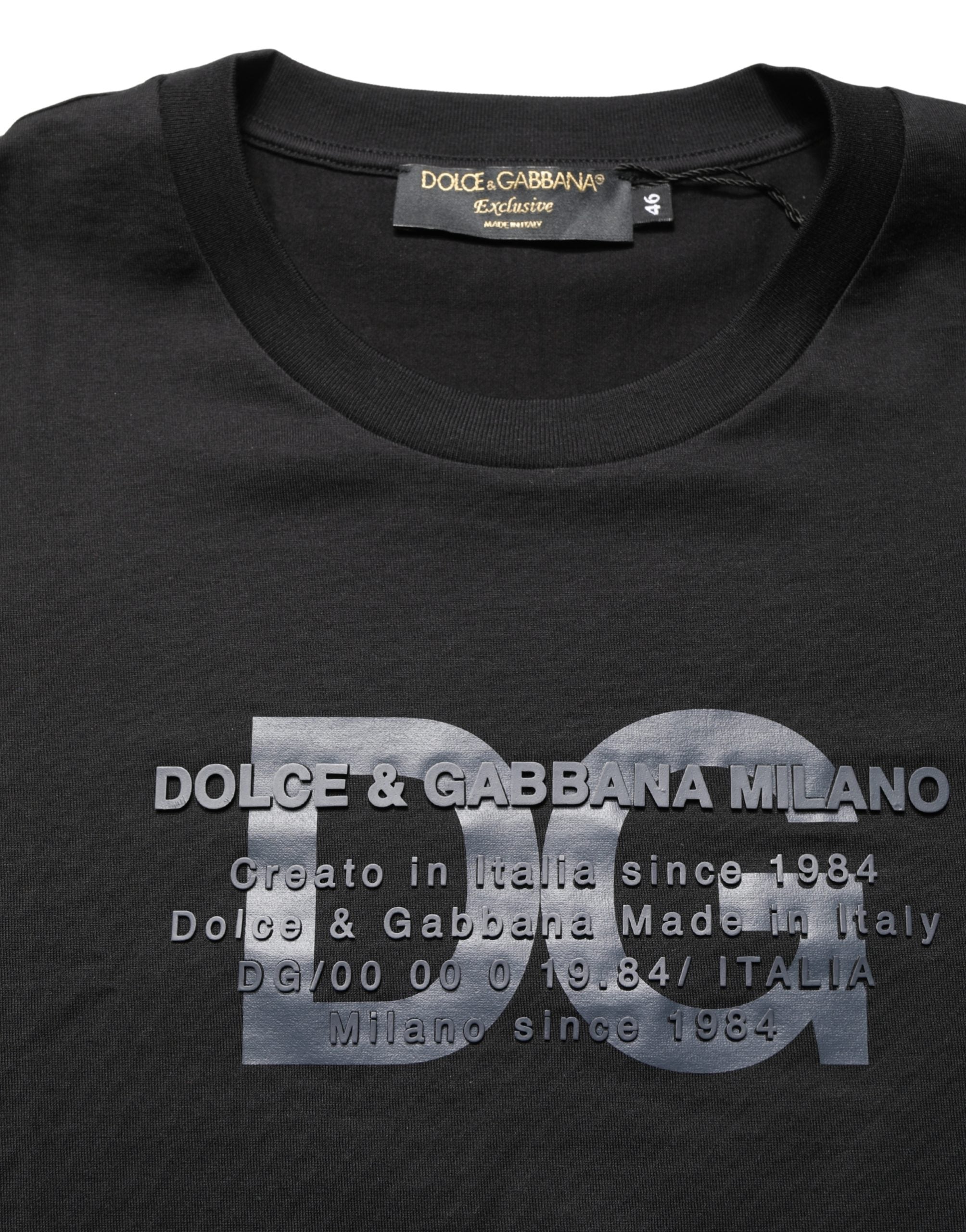Dolce & Gabbana Schwarzes Baumwoll-T-Shirt mit Rundhalsausschnitt und DG-Logo-Print