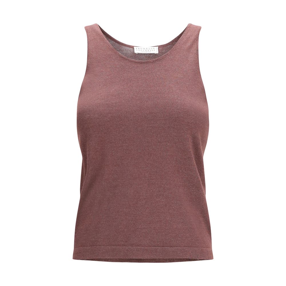 Brunello Cucinelli Ärmelloses Bordeaux-Kaschmir-T-Shirt