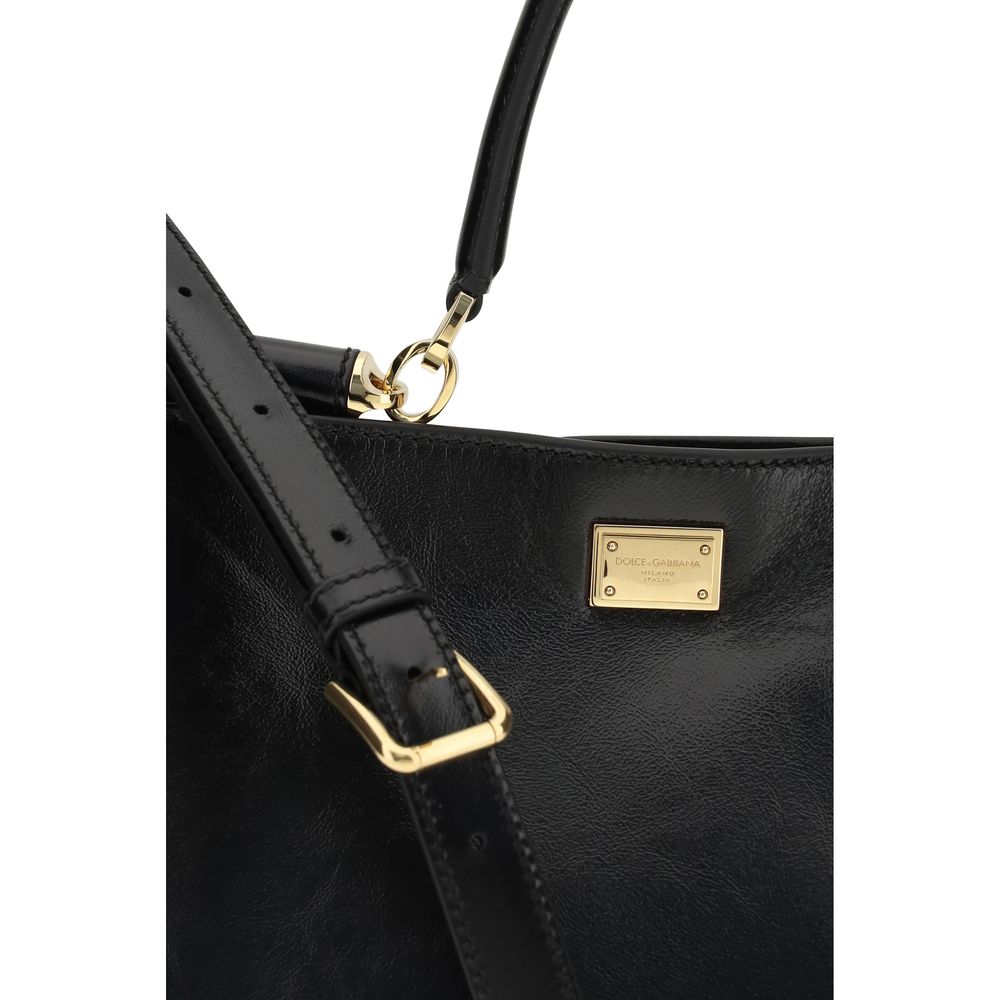 Dolce & Gabbana Schwarze Bos Taurus Kalbsleder Schultertasche