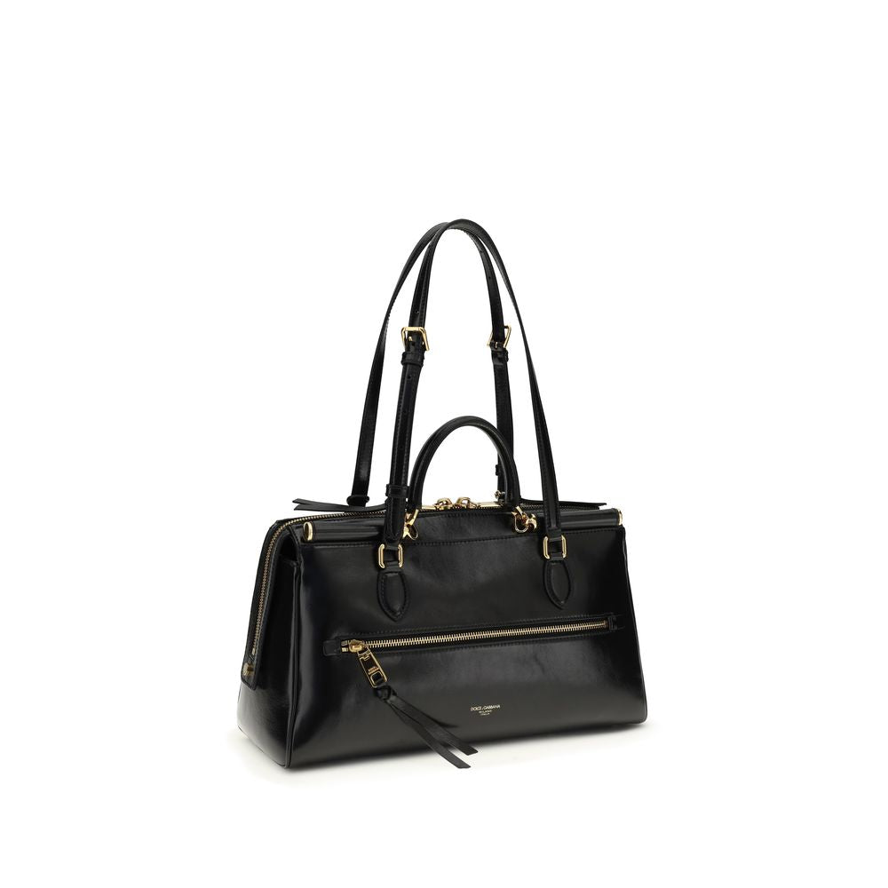Dolce & Gabbana Schwarze Bos Taurus Kalbsleder Schultertasche