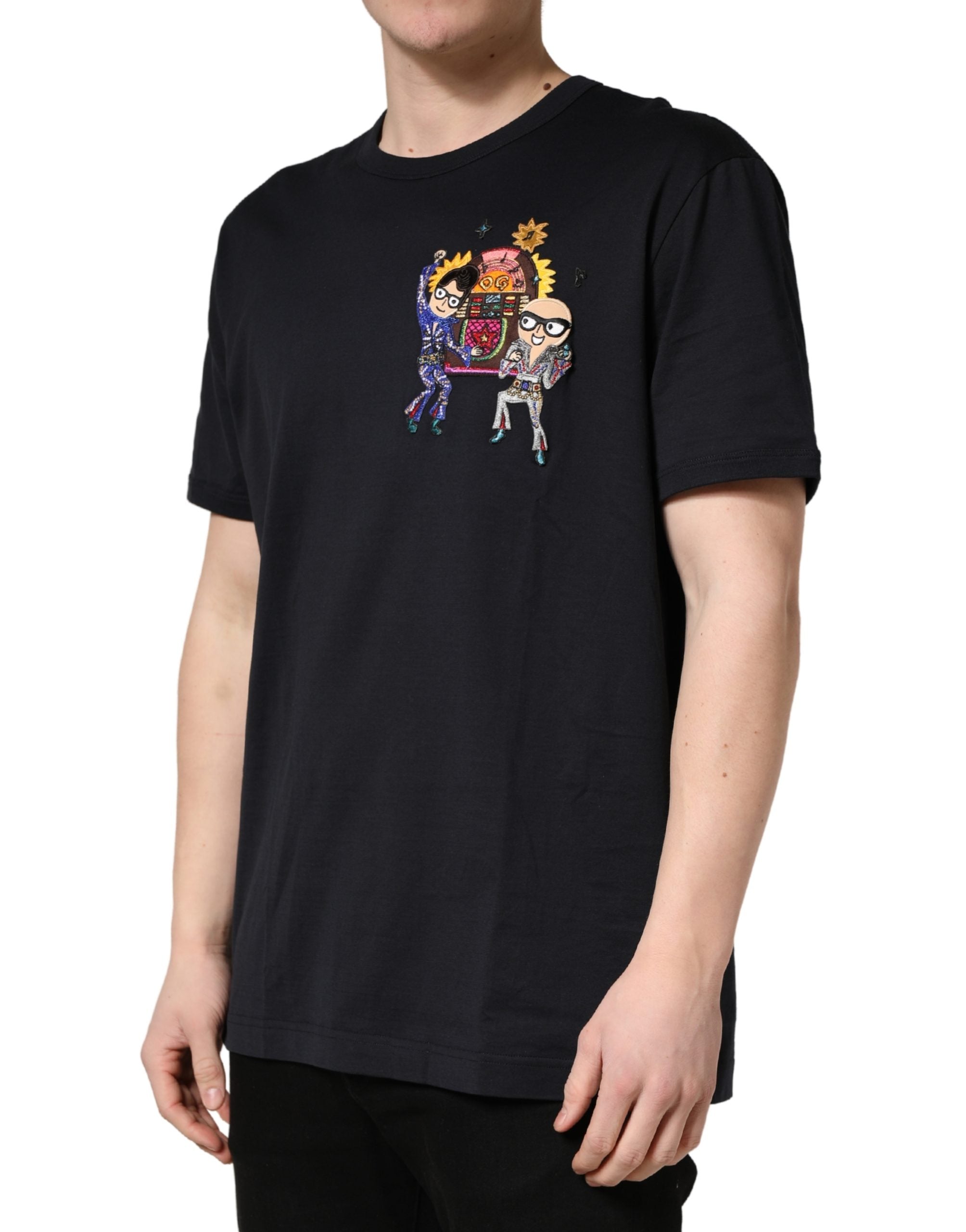 Dolce & Gabbana Schwarzes #DGFAMILY Patch Herren Rundhals-T-Shirt