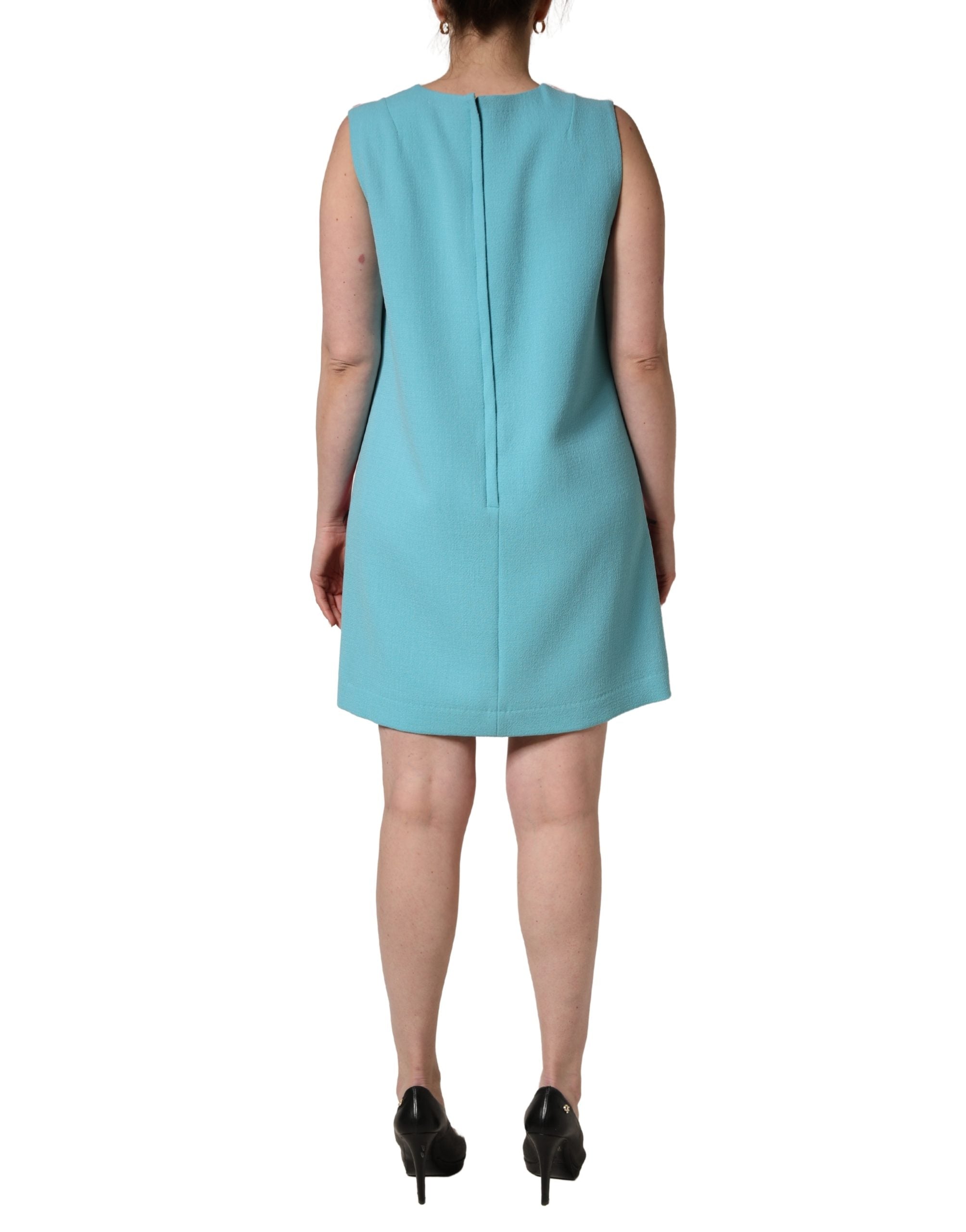 Dolce & Gabbana Rosa-blaues ärmelloses Shift-Minikleid aus Wolle