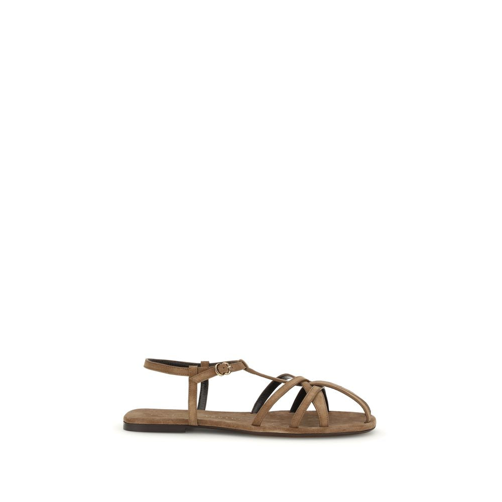 Herbert Levine Braune Kalbsleder Bos Taurus Flache Sandalen