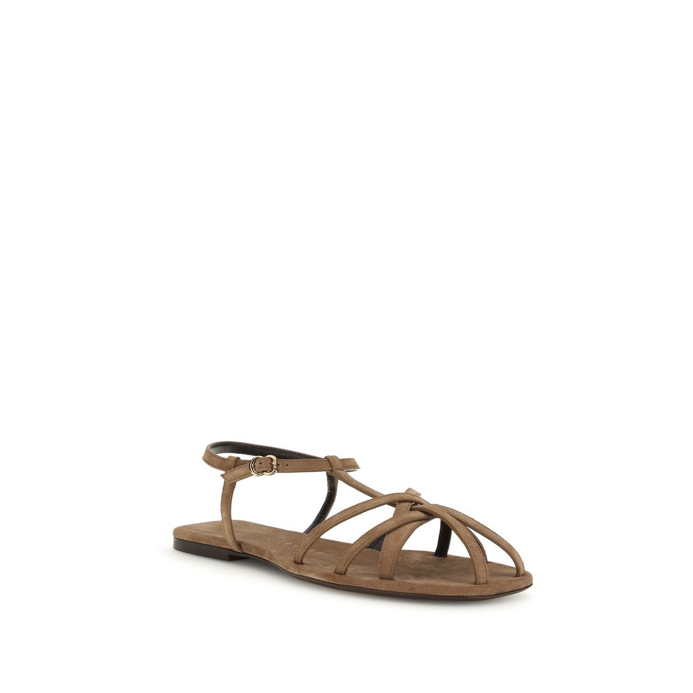 Herbert Levine Braune Kalbsleder Bos Taurus Flache Sandalen