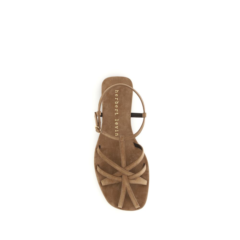 Herbert Levine Braune Kalbsleder Bos Taurus Flache Sandalen