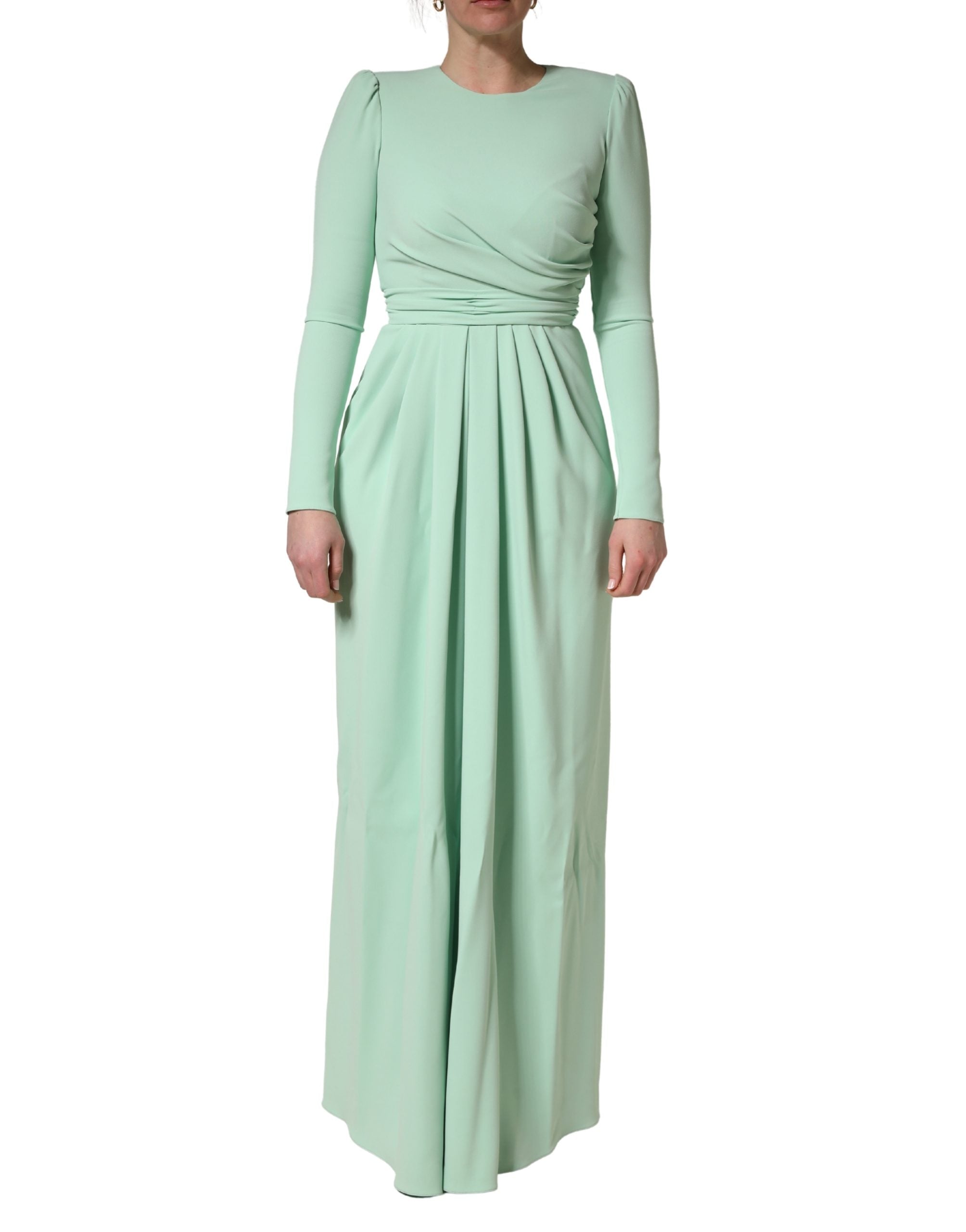 Dolce & Gabbana Langes grünes Kleid aus Viskose mit langen Ärmeln