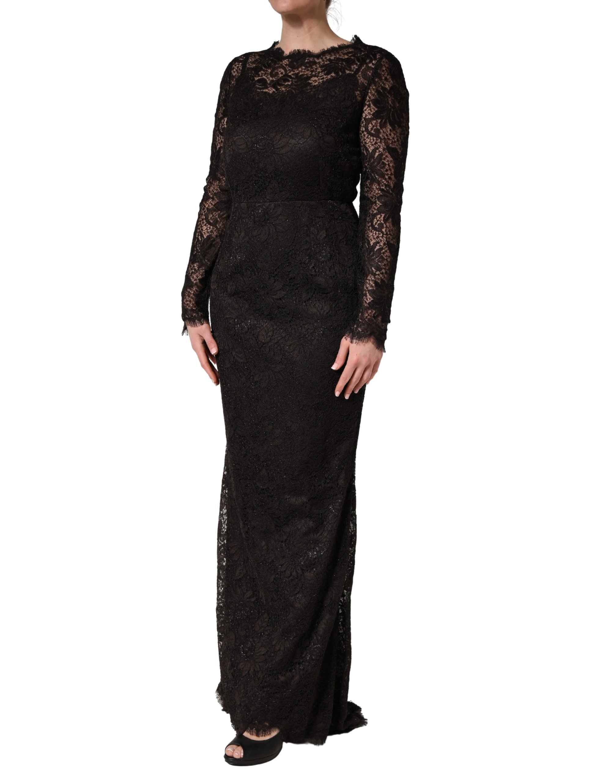 Dolce & Gabbana Schwarzes Etuikleid mit Blumen-Spitze, lang, Maxi-Länge