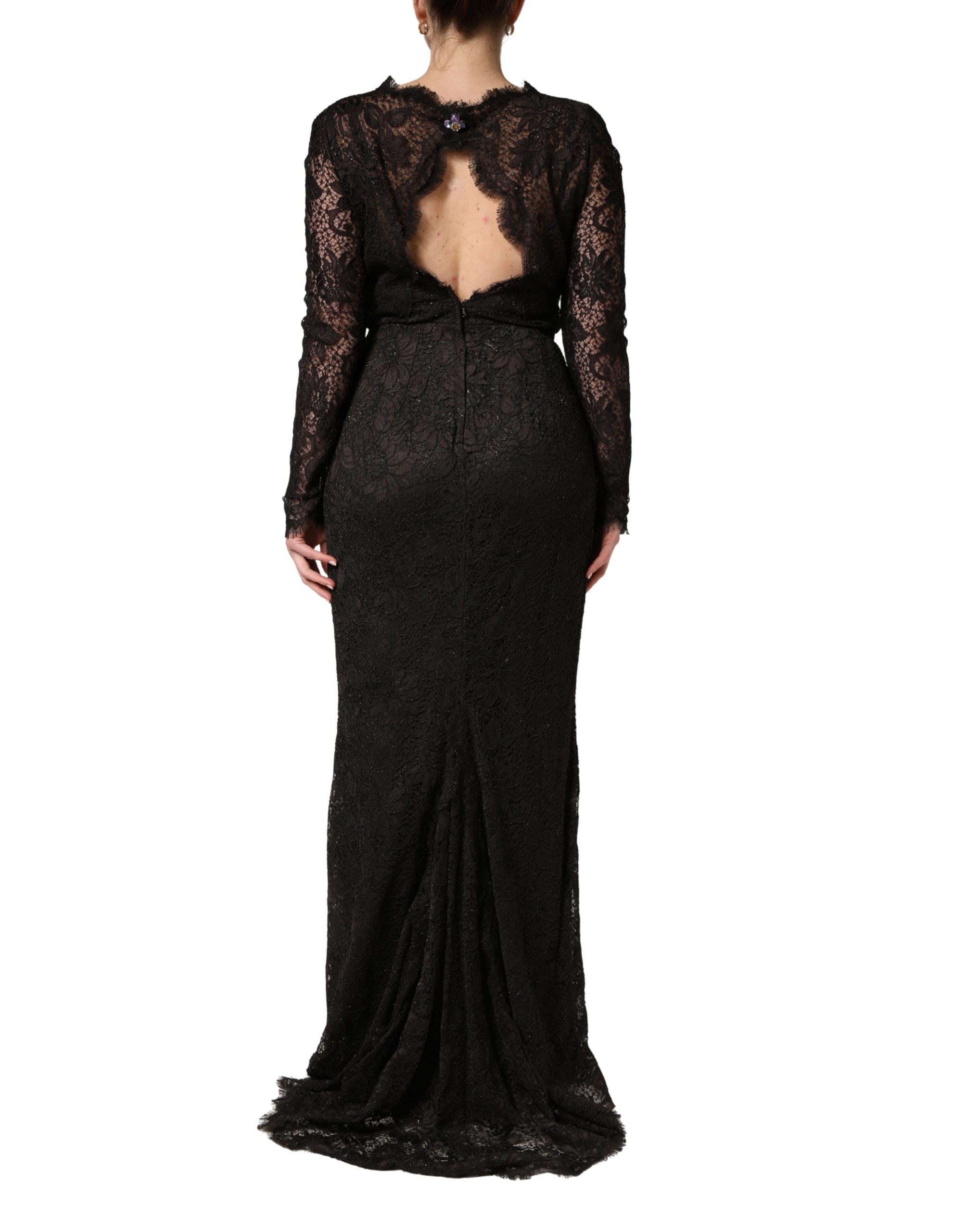 Dolce & Gabbana Schwarzes Etuikleid mit Blumen-Spitze, lang, Maxi-Länge