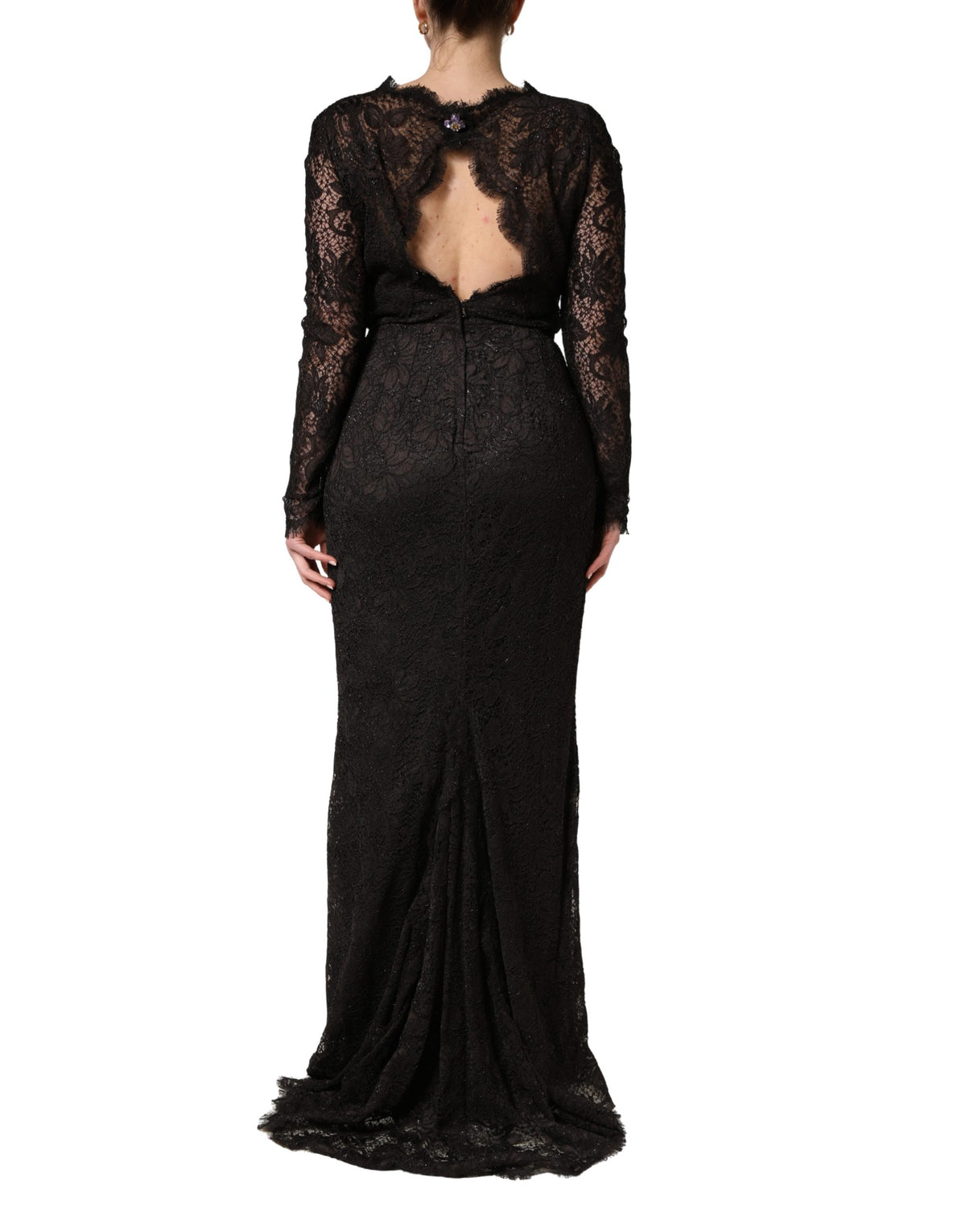 Dolce & Gabbana Schwarzes Etuikleid mit Blumen-Spitze, lang, Maxi-Länge