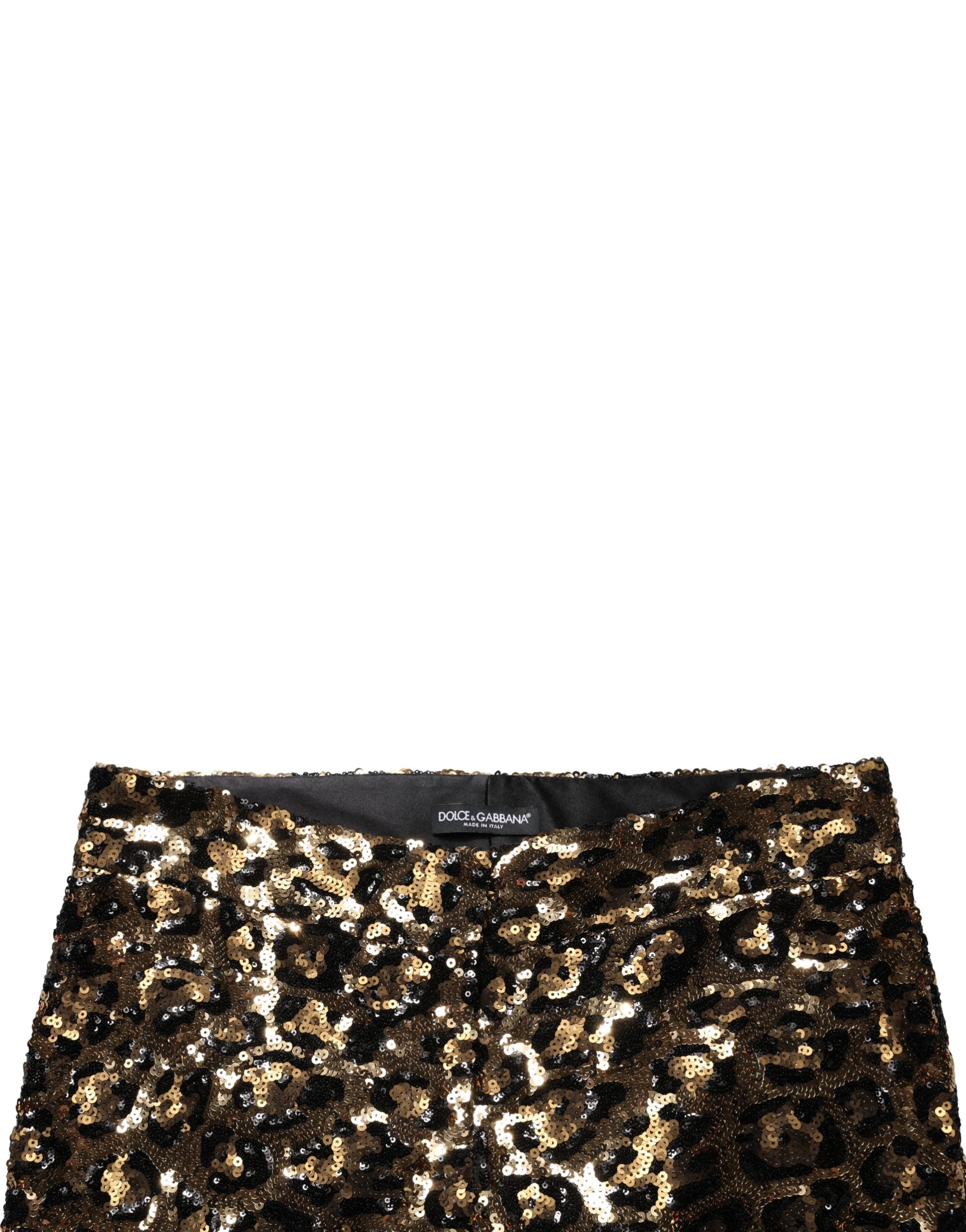 Dolce & Gabbana Gold-farbene Hose mit Leopardenmuster und Pailletten