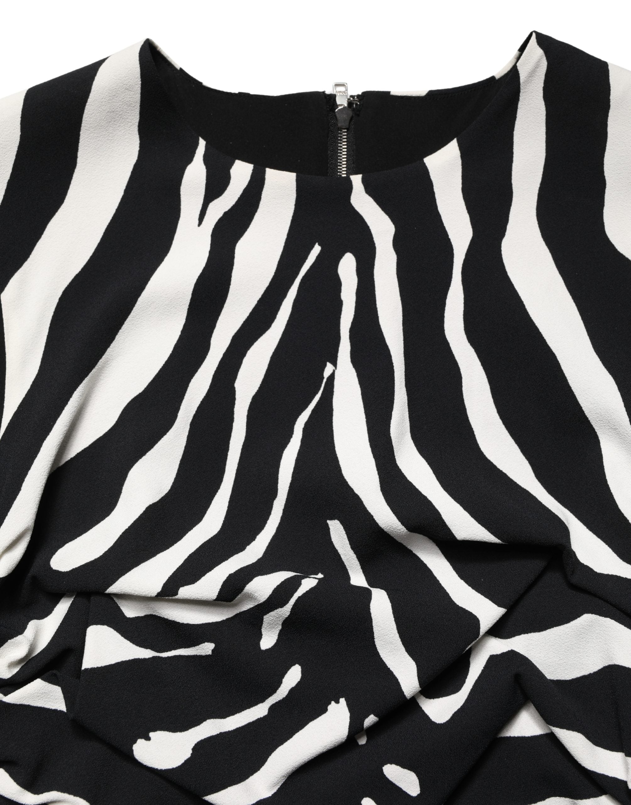 Dolce & Gabbana Kleid aus schwarzem und weißem Zebra-Cady in Wadenlänge