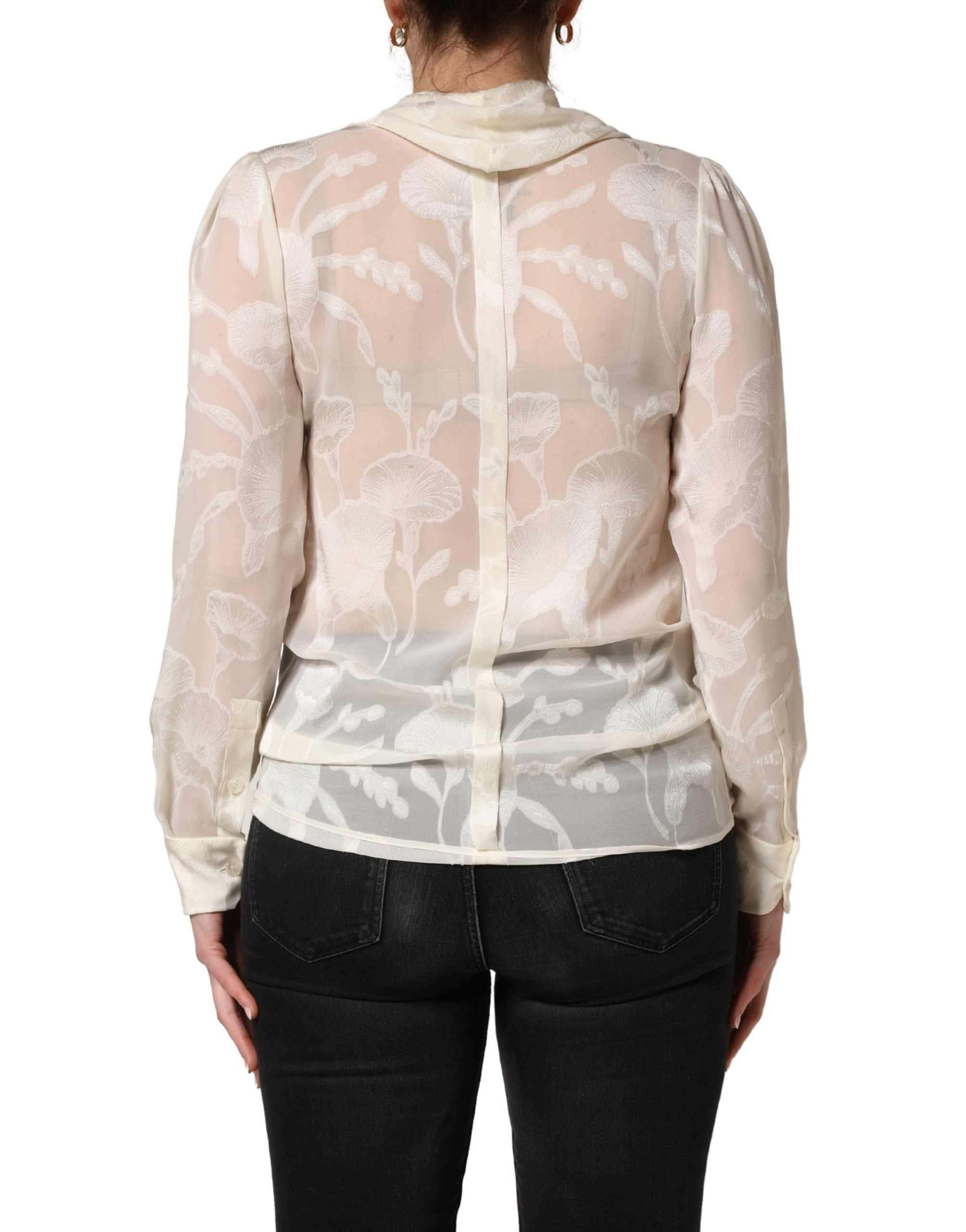 Dolce & Gabbana Seidenbluse mit floralem Muster und dezentem Sheer-Effekt in Off-White