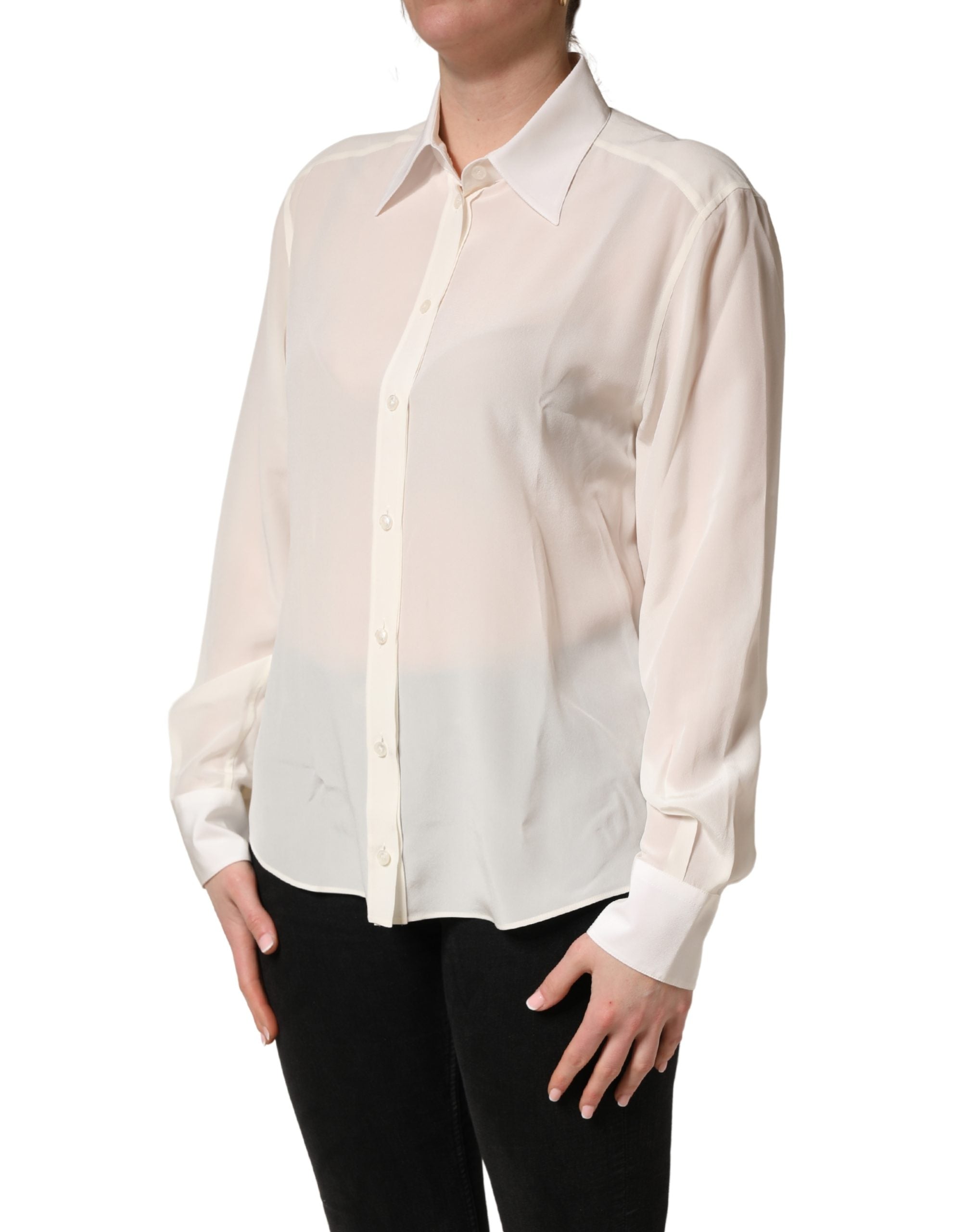 Dolce & Gabbana Weiße Bluse mit Kragen und langen Ärmeln