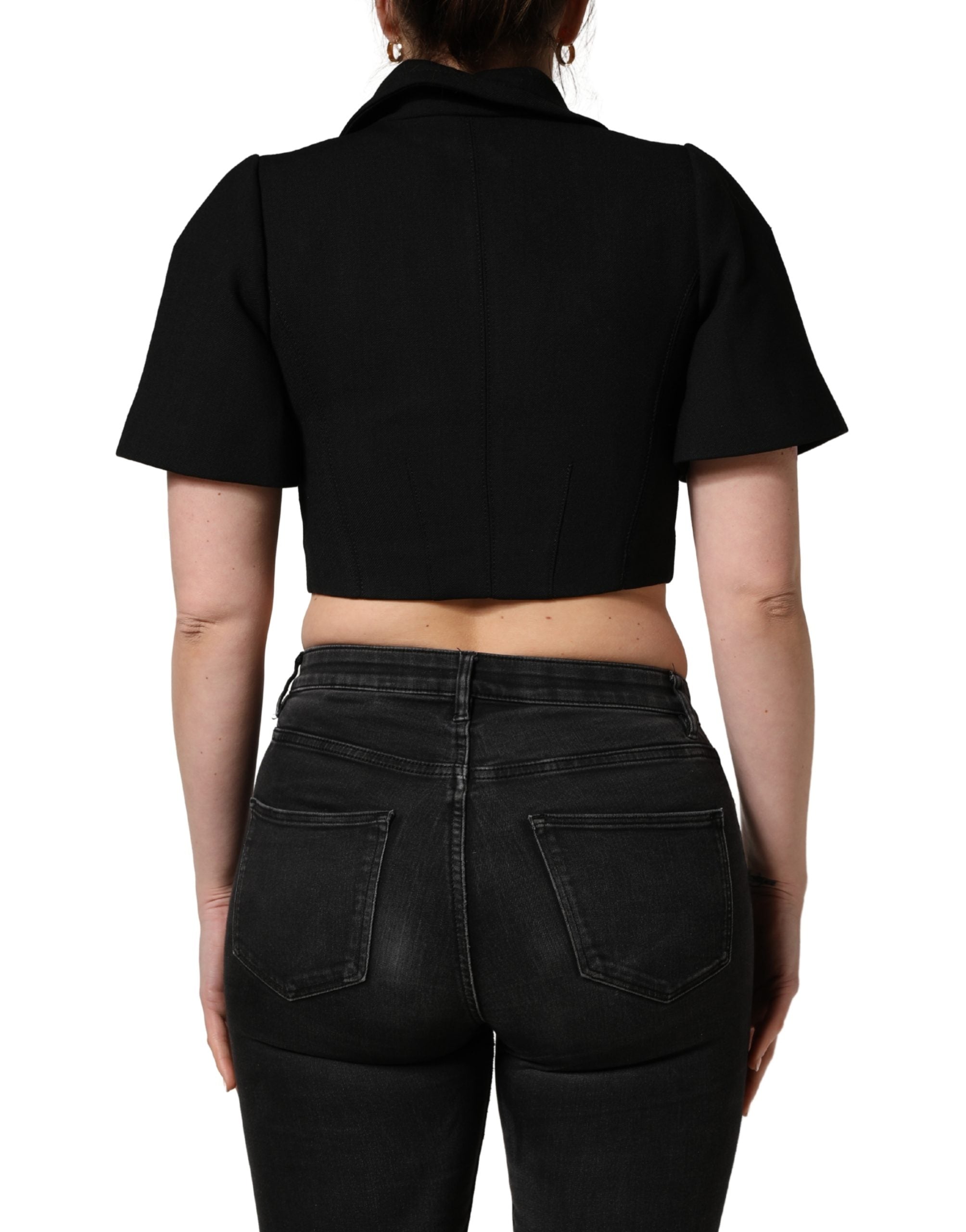Dolce & Gabbana Schwarze Kurzarmbluse mit Kragen, Cropped