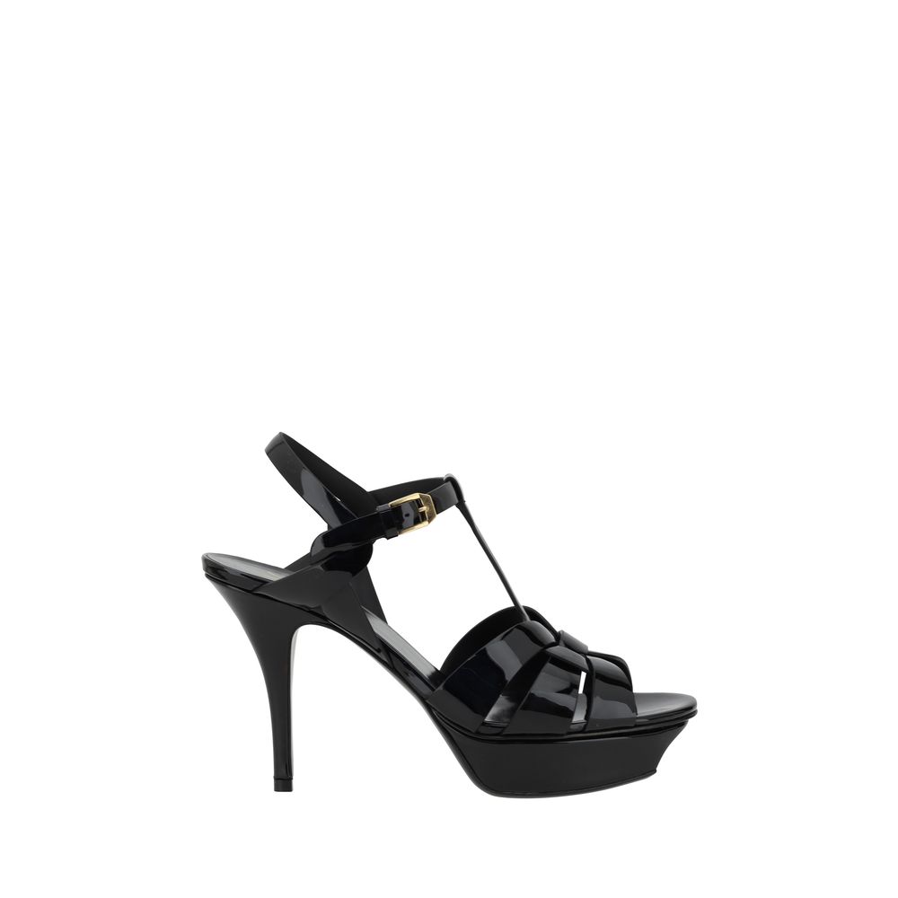Saint Laurent Schwarze Bos Taurus Kalbsleder-Sandalen mit Stilettoabsatz