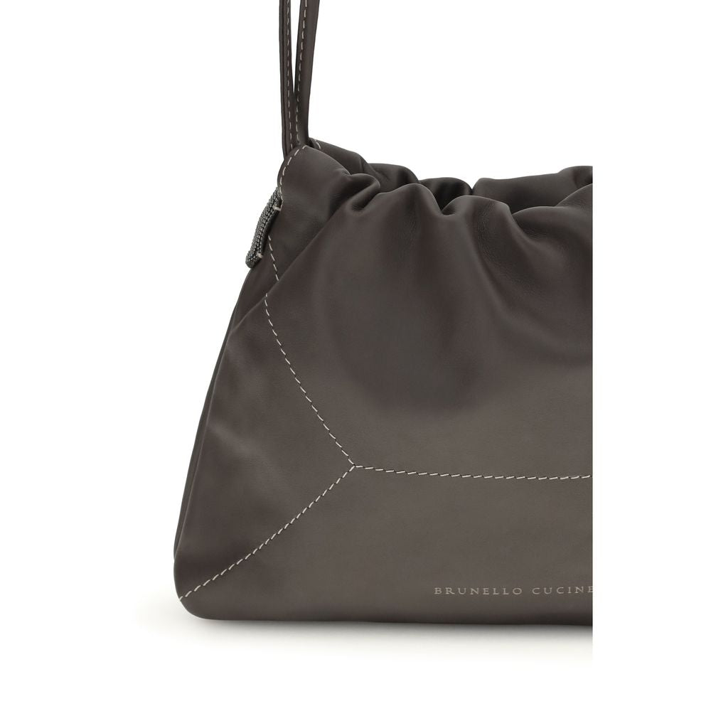 Brunello Cucinelli Braune Kalbsleder Bos Taurus Schultertasche