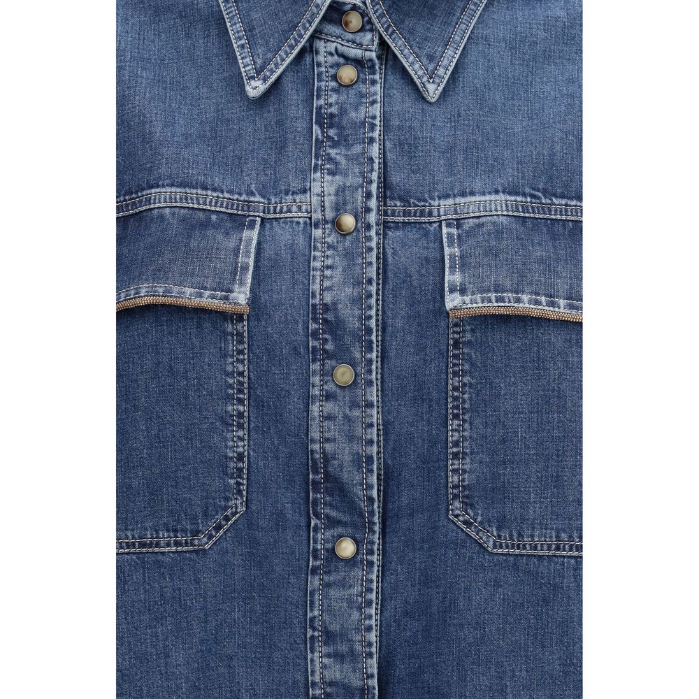 Brunello Cucinelli Blaues Denim-Hemd