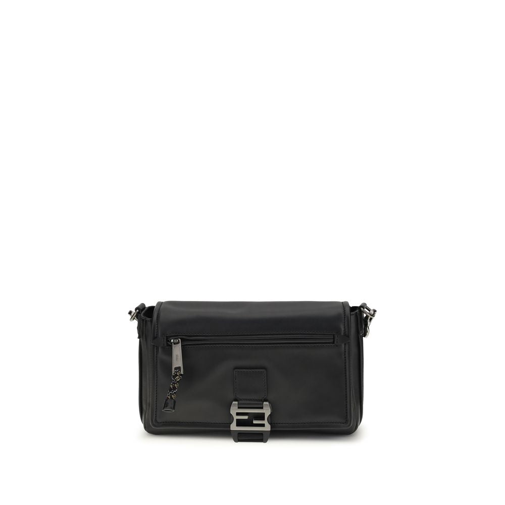Fendi Schwarze Bos Taurus Kalbsleder Schultertasche