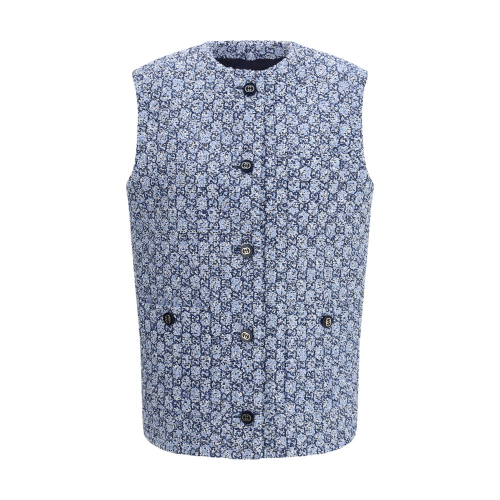 Gucci Blaue ärmellose Baumwolljacke