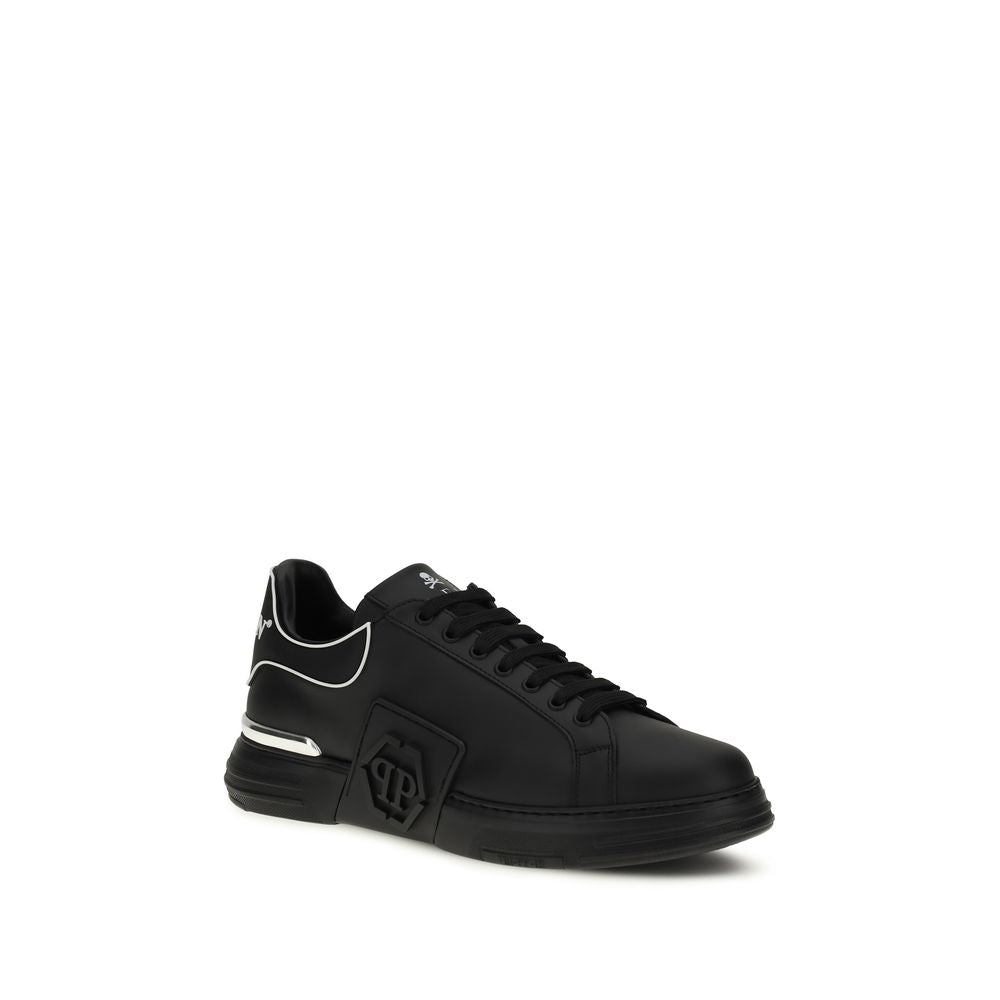 Philipp Plein Schwarze Bos Taurus Kalbsleder Low-Top-Sneaker