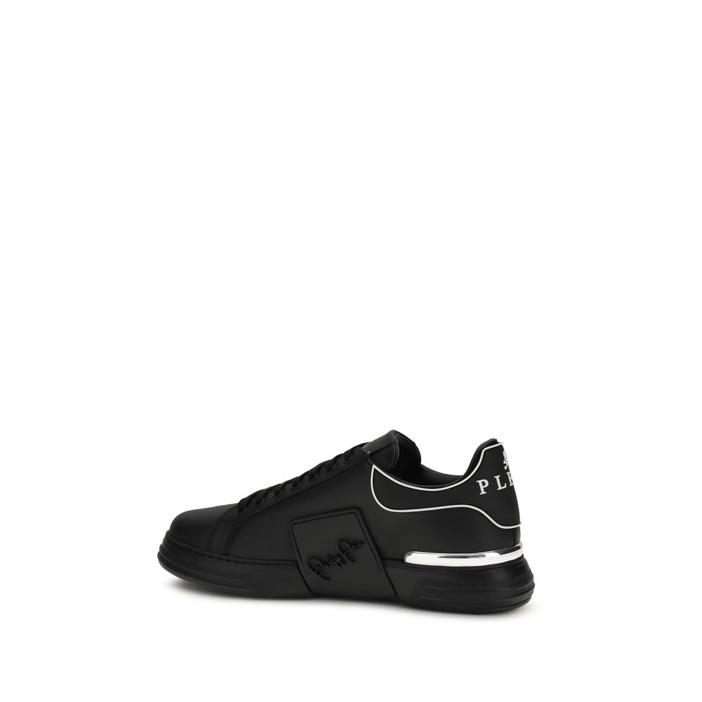 Philipp Plein Schwarze Bos Taurus Kalbsleder Low-Top-Sneaker