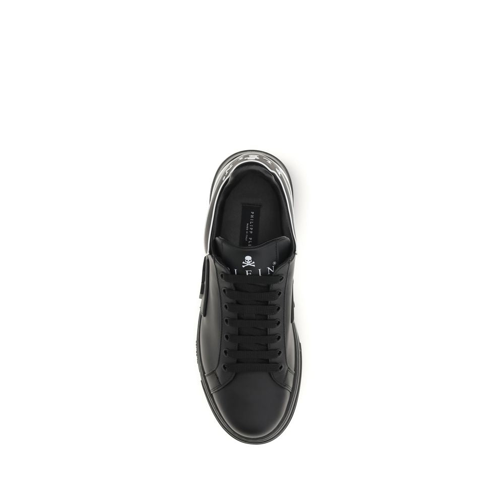 Philipp Plein Schwarze Bos Taurus Kalbsleder Low-Top-Sneaker