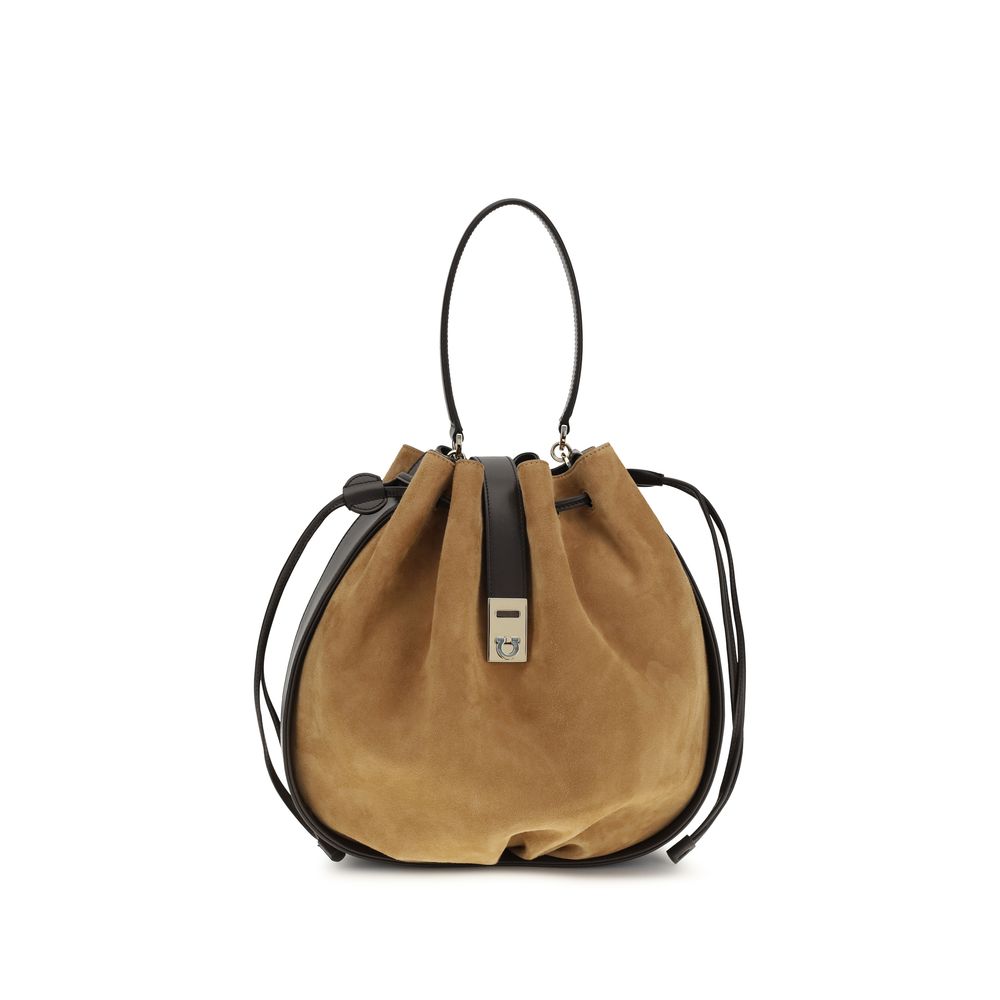 Ferragamo Braune Kalbsleder Bos Taurus Bucket Bag