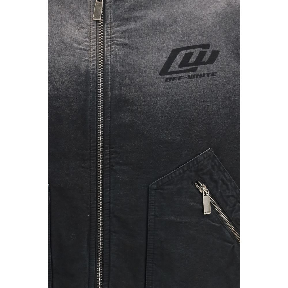 Off-White Schwarze Baumwolljacke in voller Länge