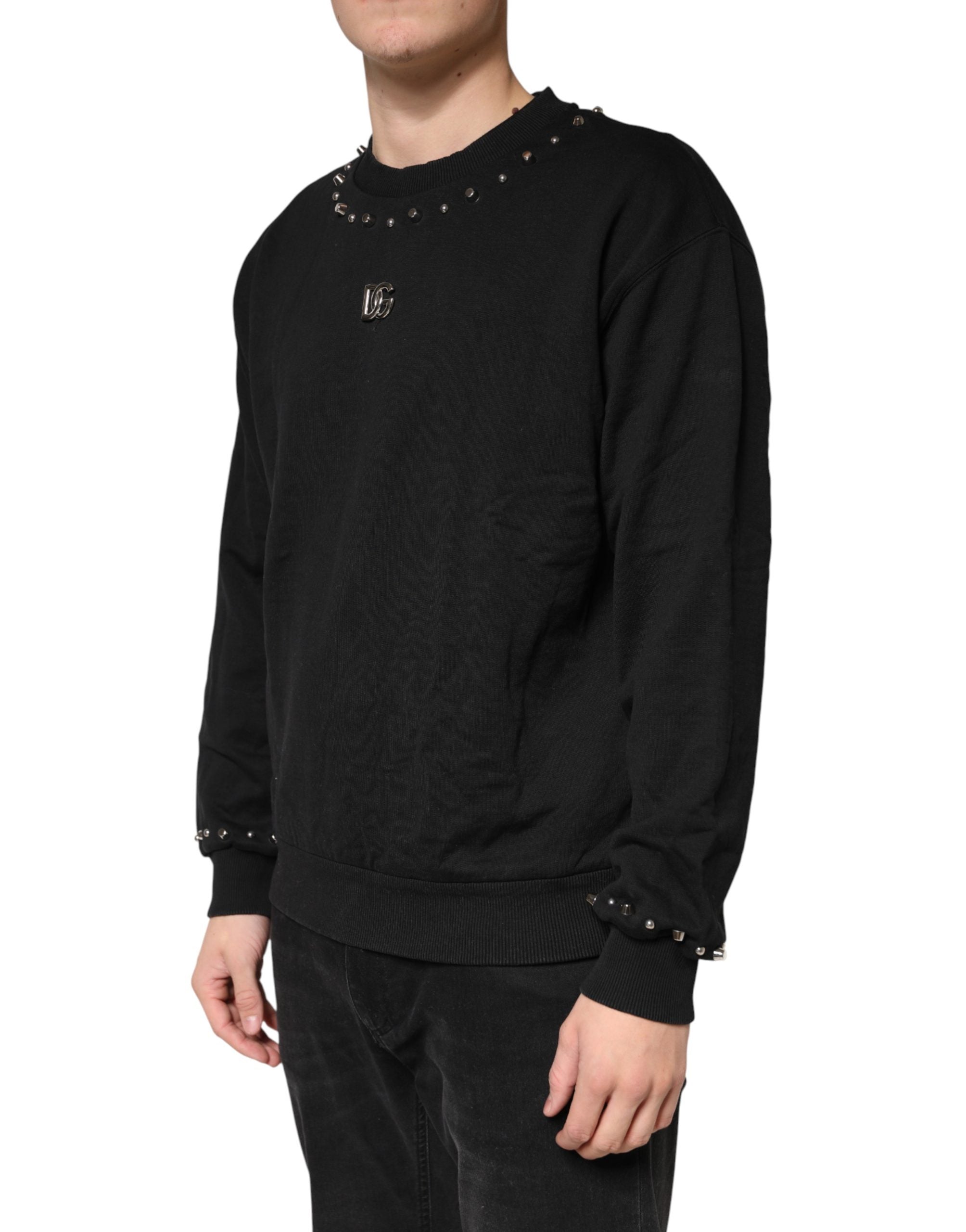 Dolce & Gabbana Schwarzer Sweatshirt-Pullover mit Verzierungen aus Baumwolle
