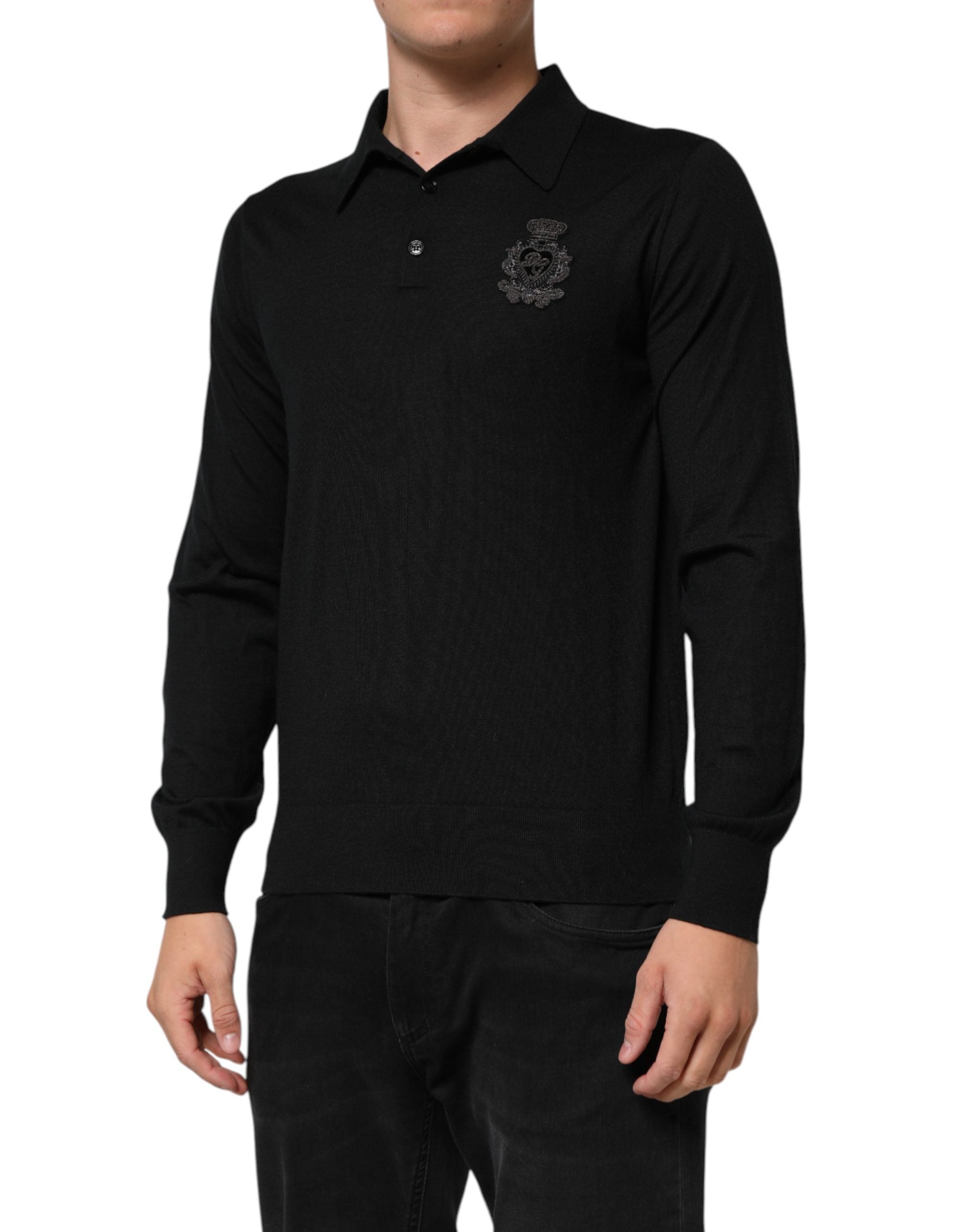 Dolce & Gabbana Schwarzer Pullover mit Crest-Detail und langen Ärmeln für Herren