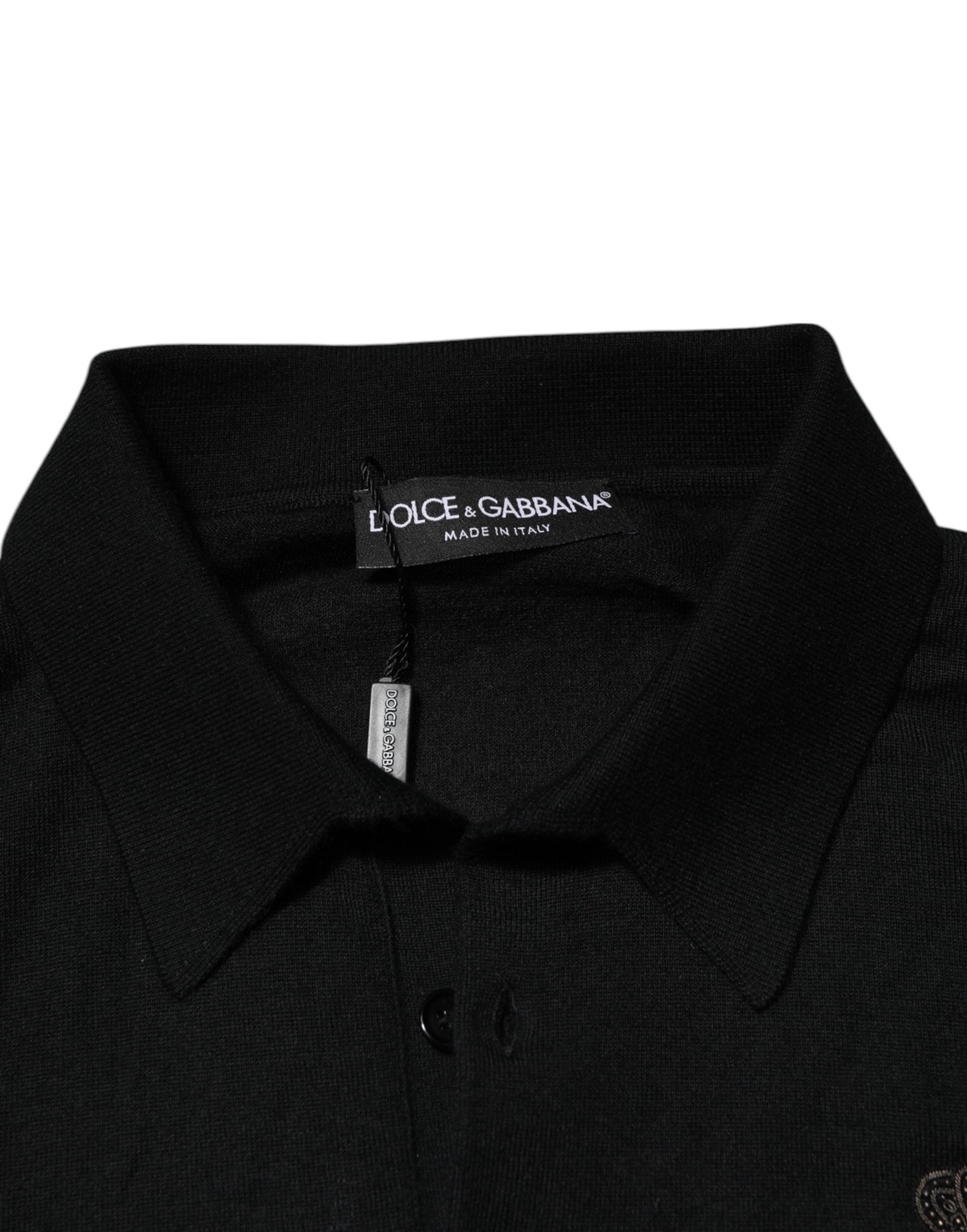 Dolce & Gabbana Schwarzer Pullover mit Crest-Detail und langen Ärmeln für Herren