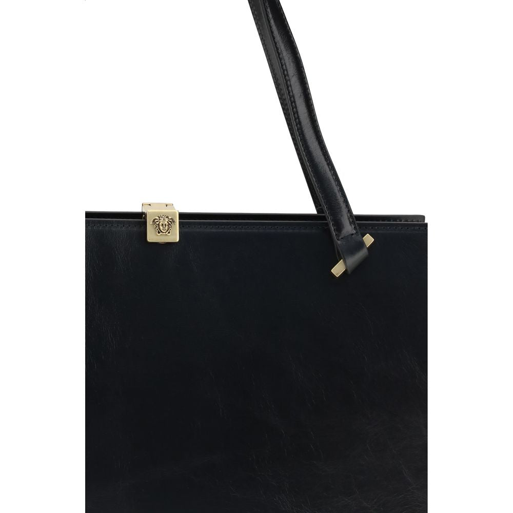 Versace Schwarze Bos Taurus Kalbsleder Schultertasche