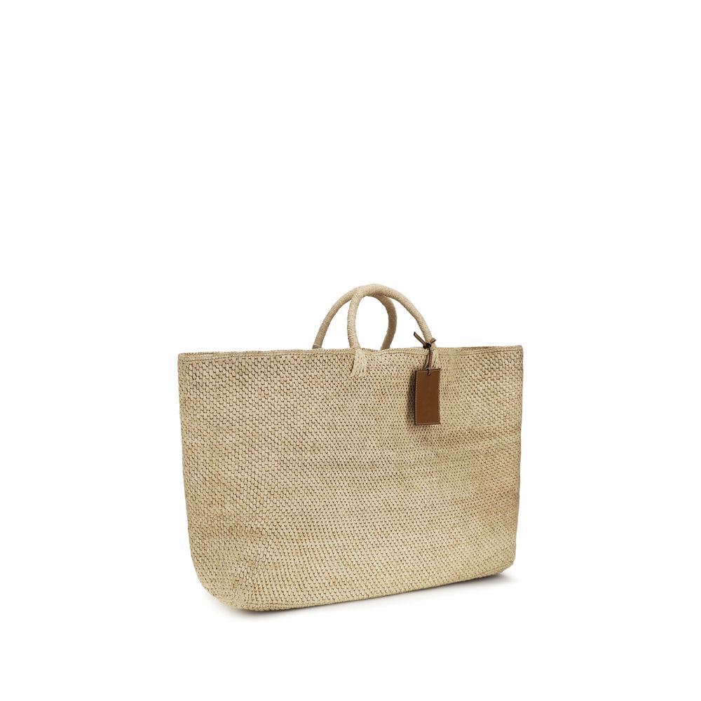 Manebi Beige Raffia Handtasche