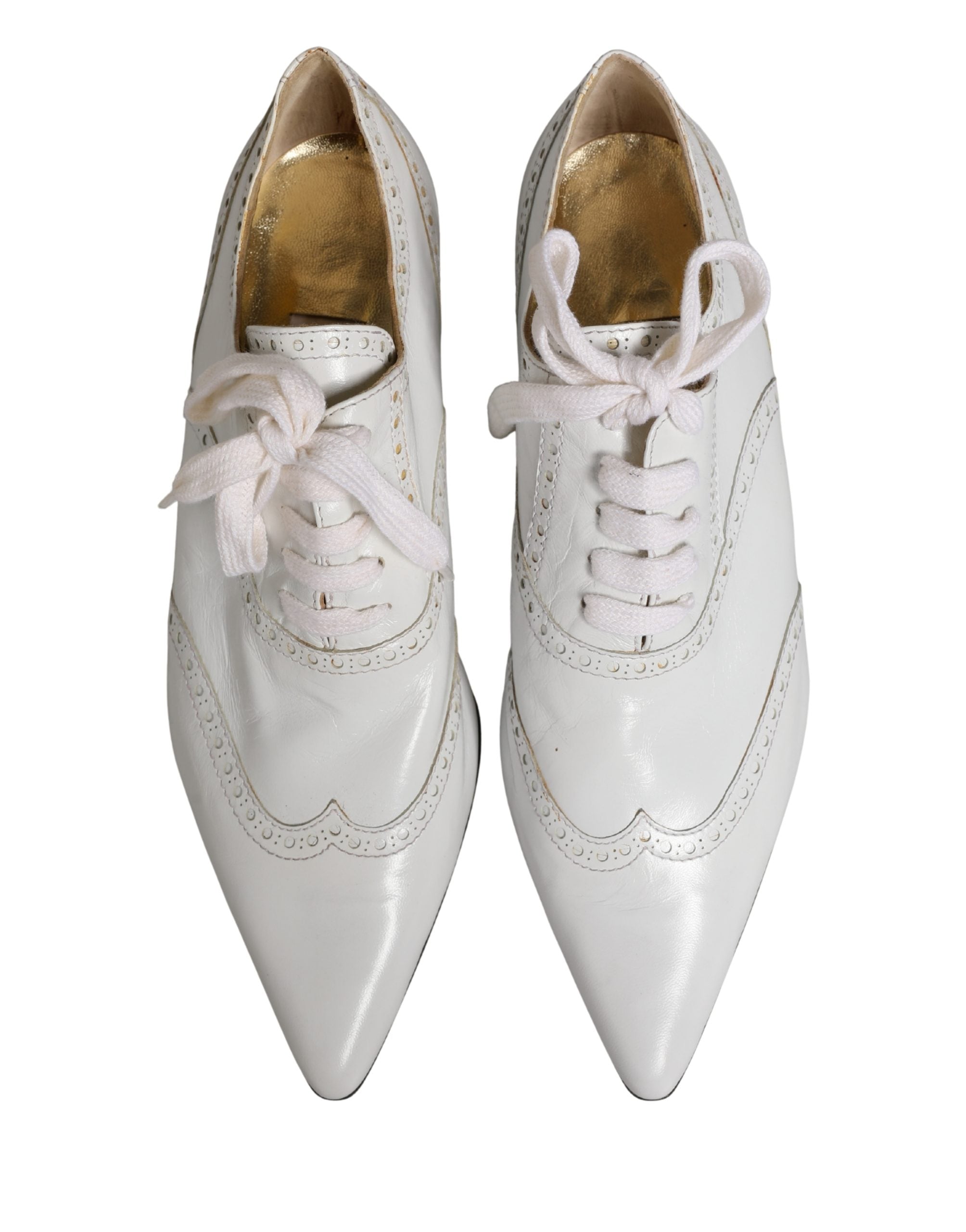 Dolce & Gabbana Weiße Leder Brogue Oxford Schnürschuhe
