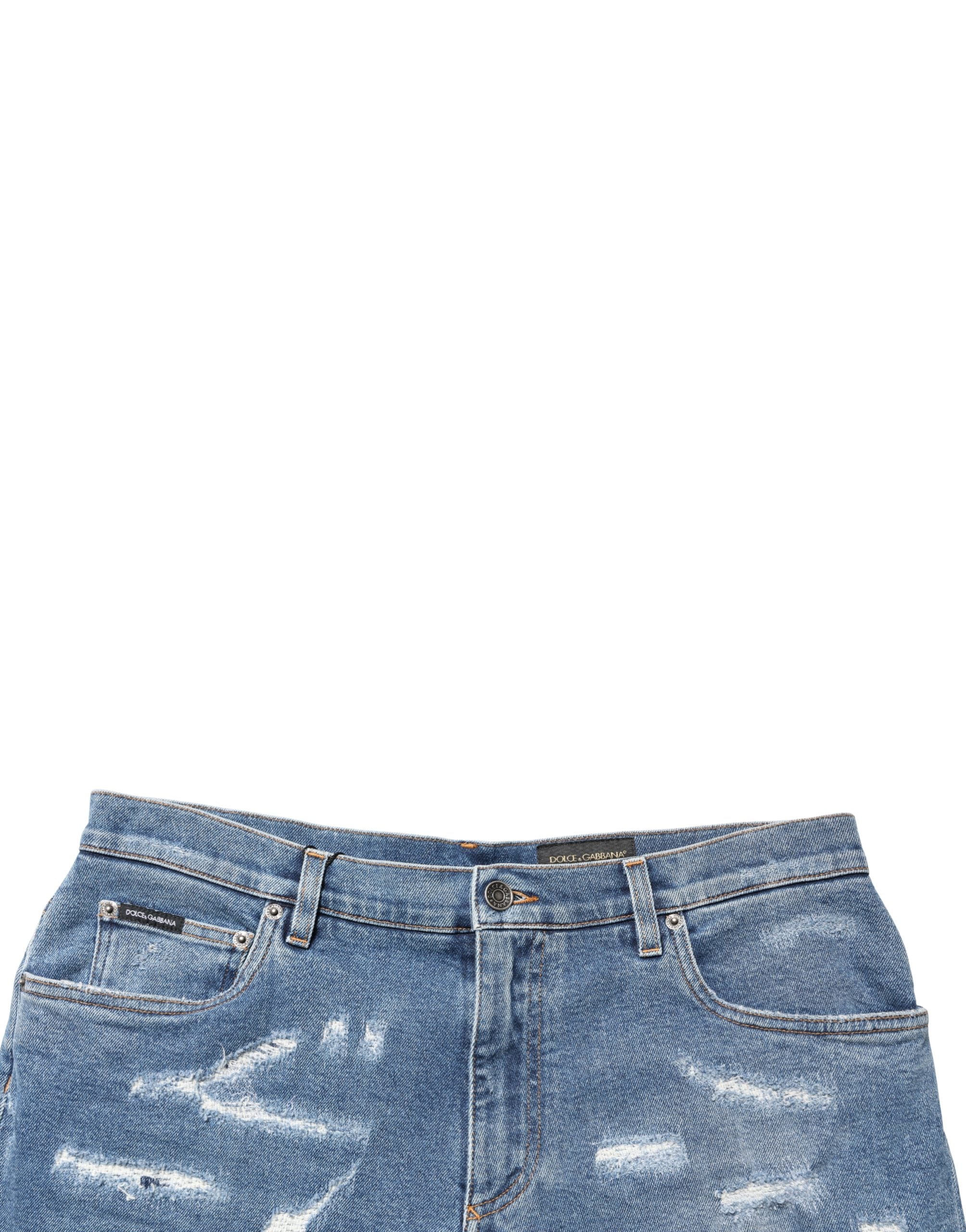 Dolce & Gabbana Blaue Baumwoll-Bermudashorts aus distressed Denim