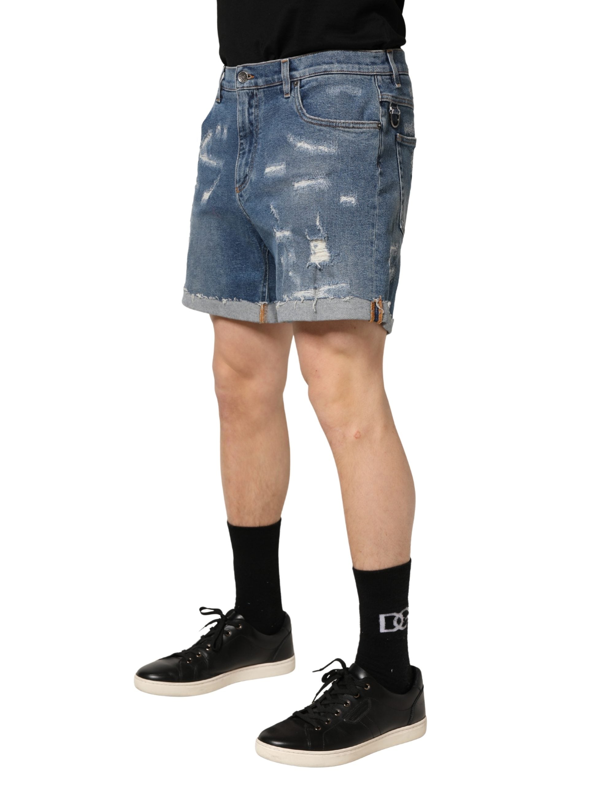 Dolce & Gabbana Blaue Baumwoll-Bermudashorts aus distressed Denim
