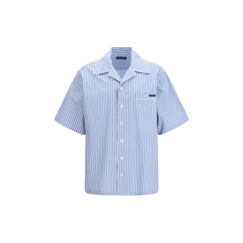 Dolce & Gabbana Blaues Baumwoll-Kurzarmhemd