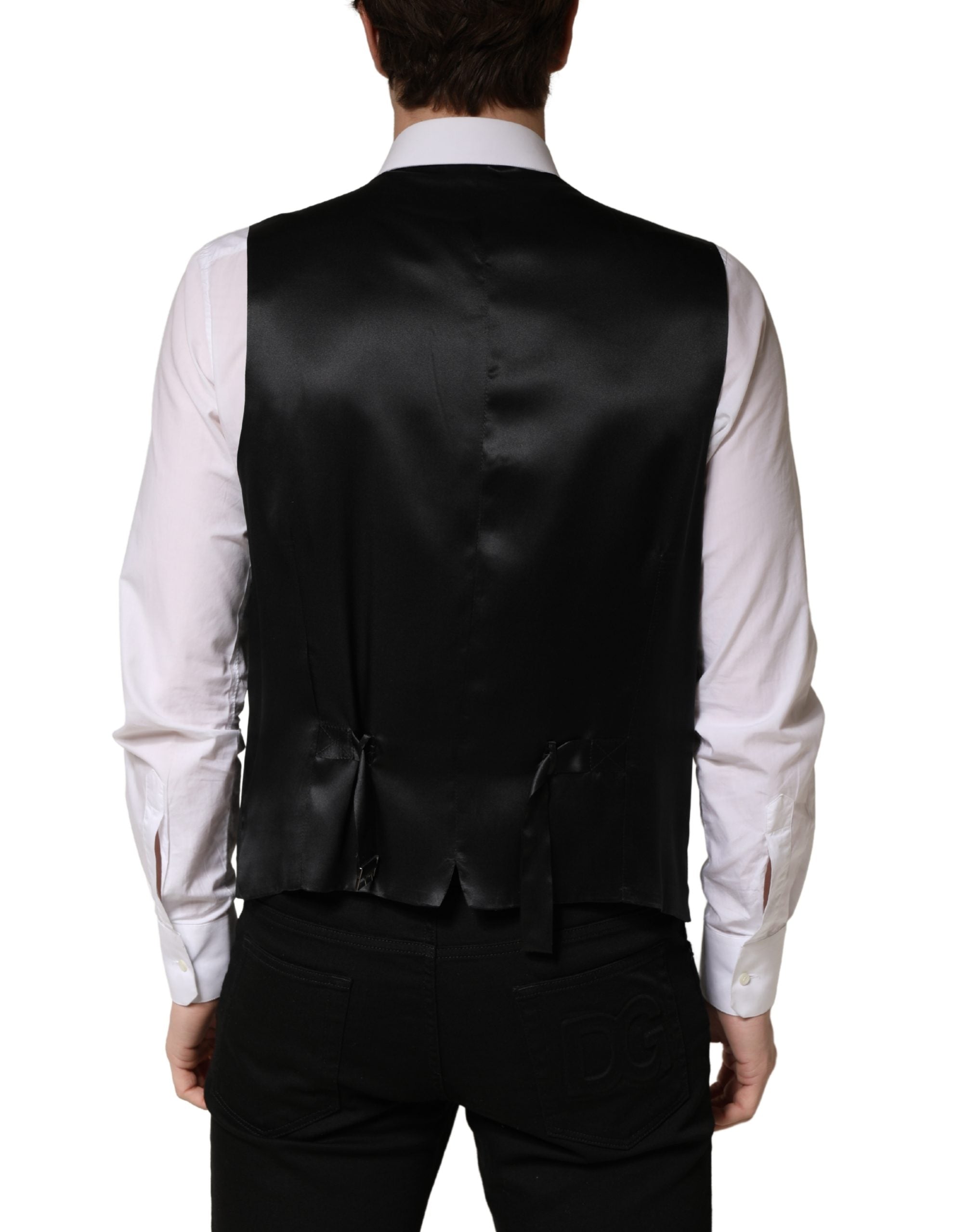 Dolce & Gabbana Schwarzer Woll-Weste für Herren mit Einreiher