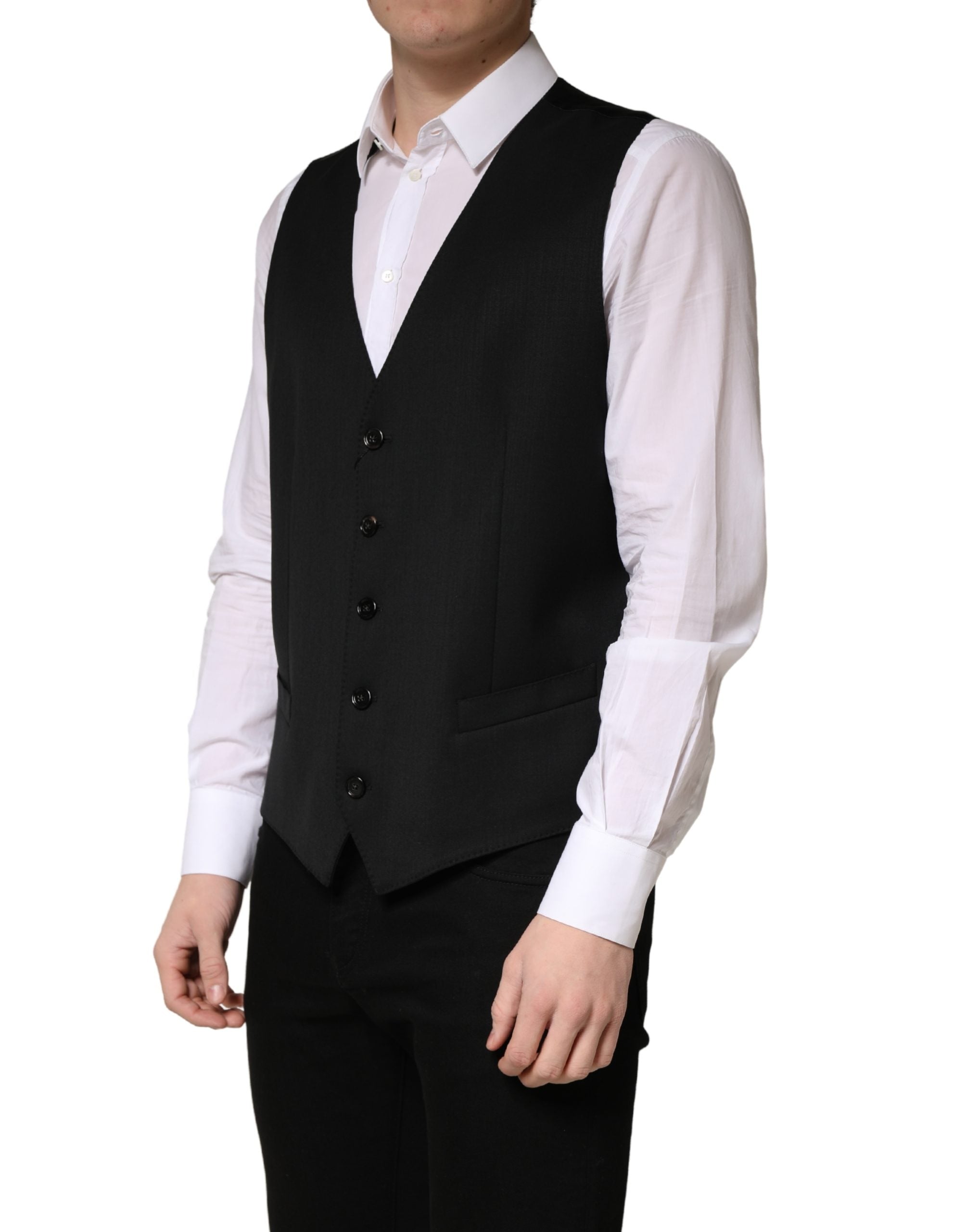 Dolce & Gabbana Schwarzer Woll-Weste für Herren mit Einreiher