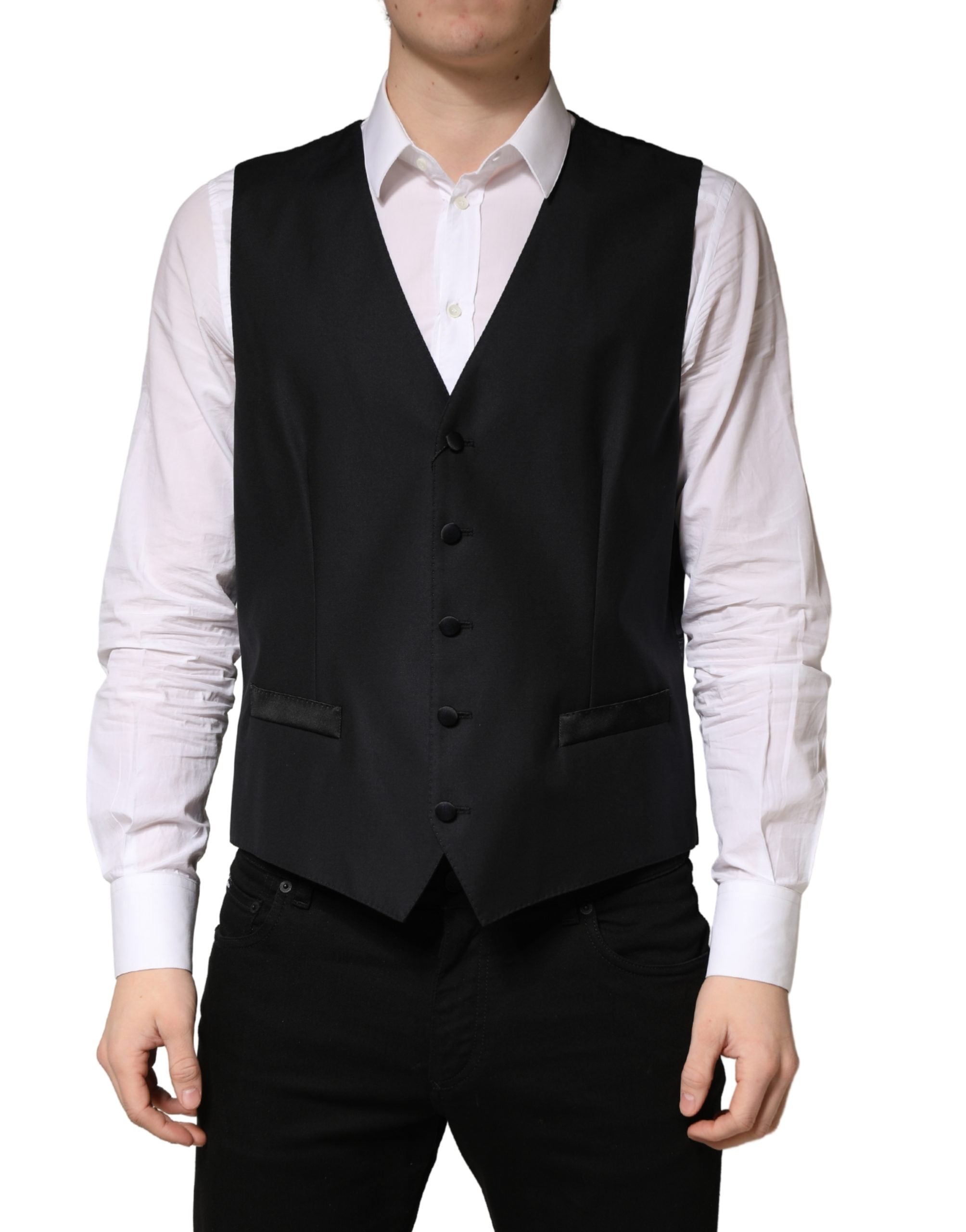Dolce & Gabbana Schwarzer Woll-Weste für Herren mit Einreiher