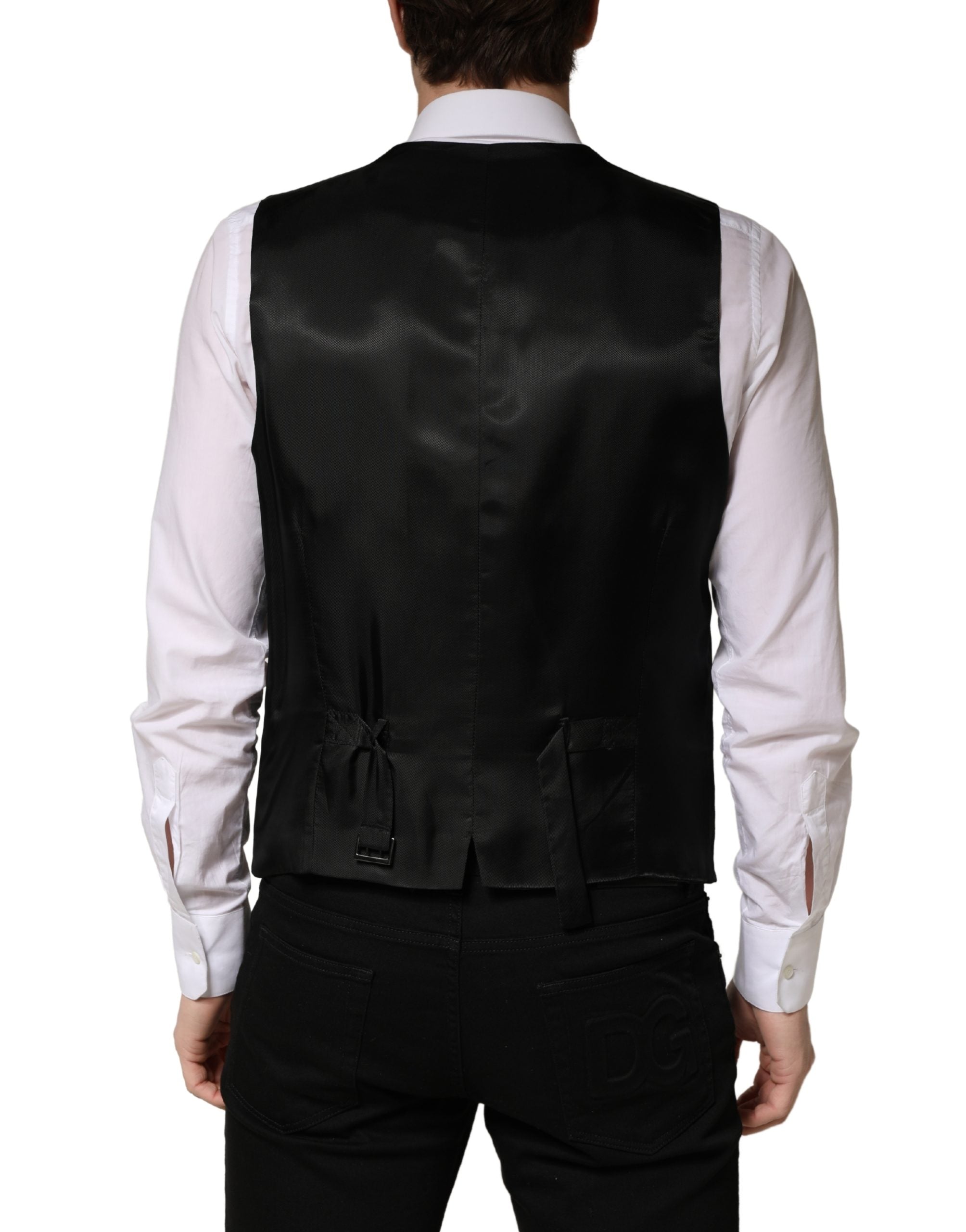 Dolce & Gabbana Schwarzer Woll-Weste für Herren mit Einreiher