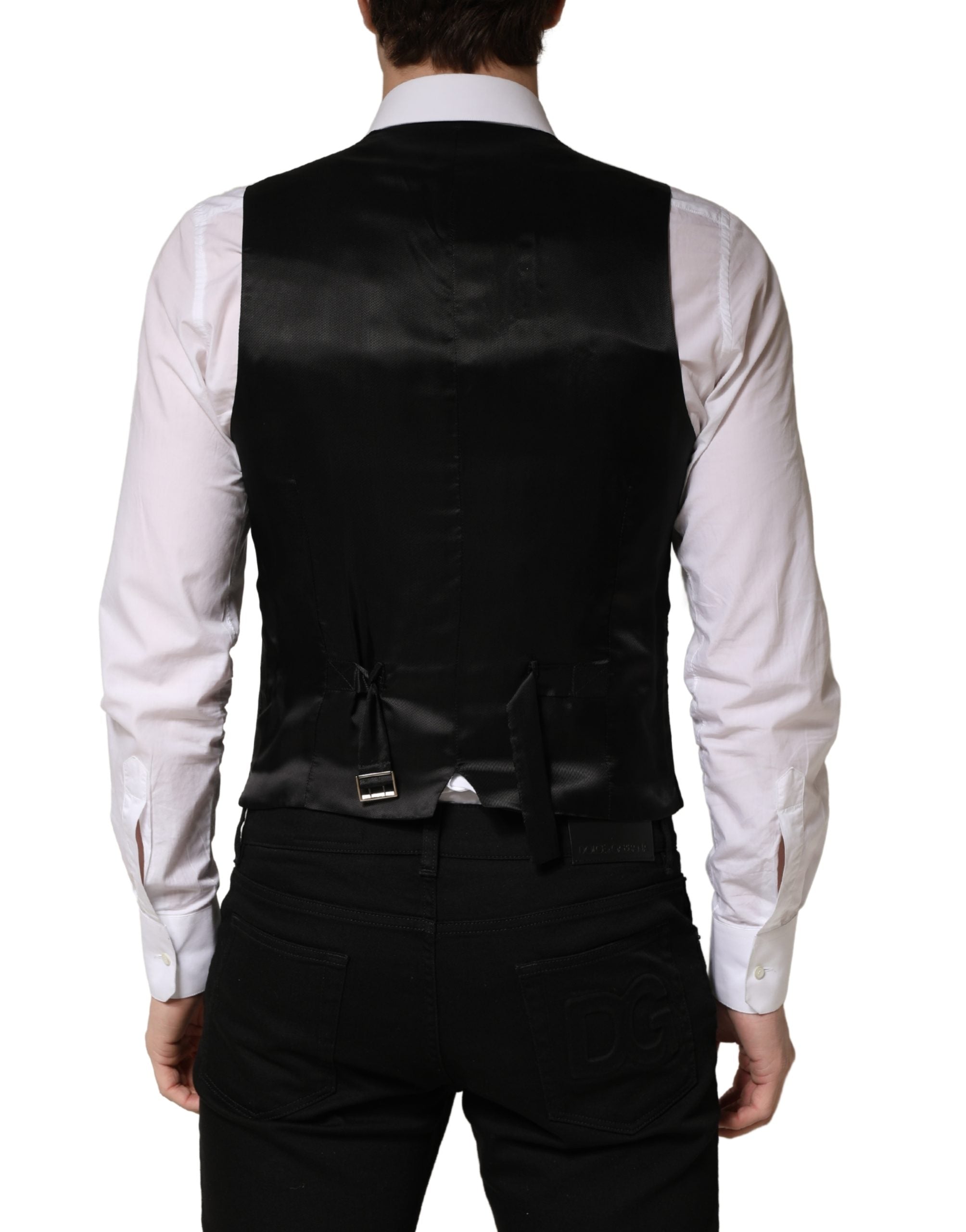 Dolce & Gabbana Schwarzer Woll-Weste für Herren mit Einreiher